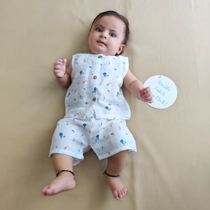 Pretty Little Birds- Muslin Unisex Sleeveless top & Shorts (0 - 4years)