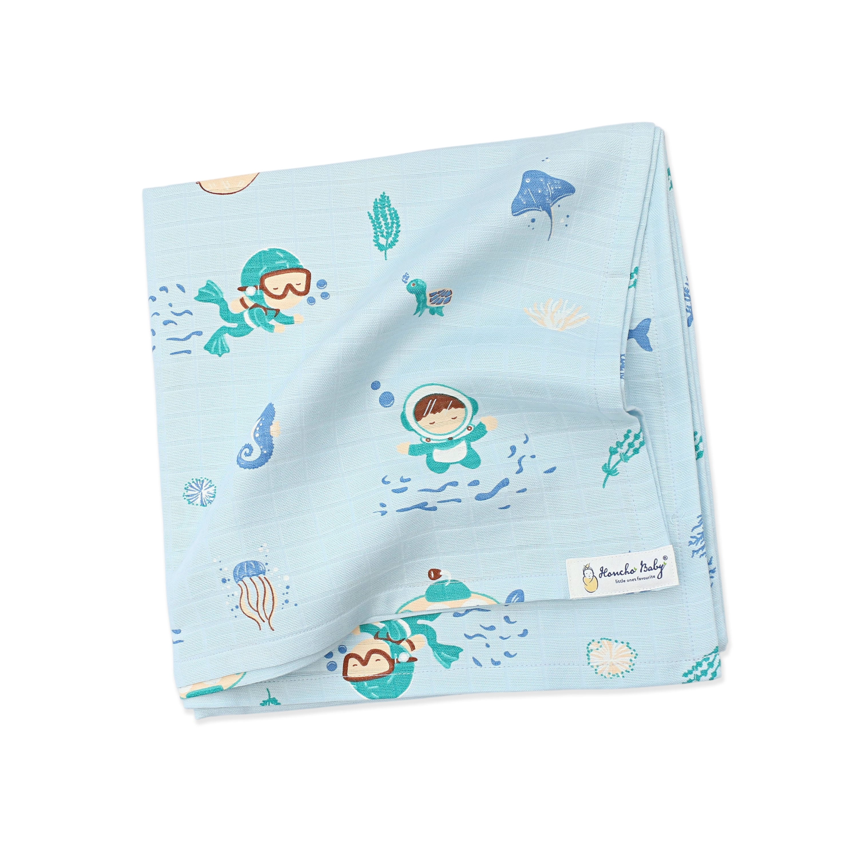 Mini Scuba Squad - Organic Cotton (double layer) Baby Muslin Swaddle Set - 110 X 110 cms