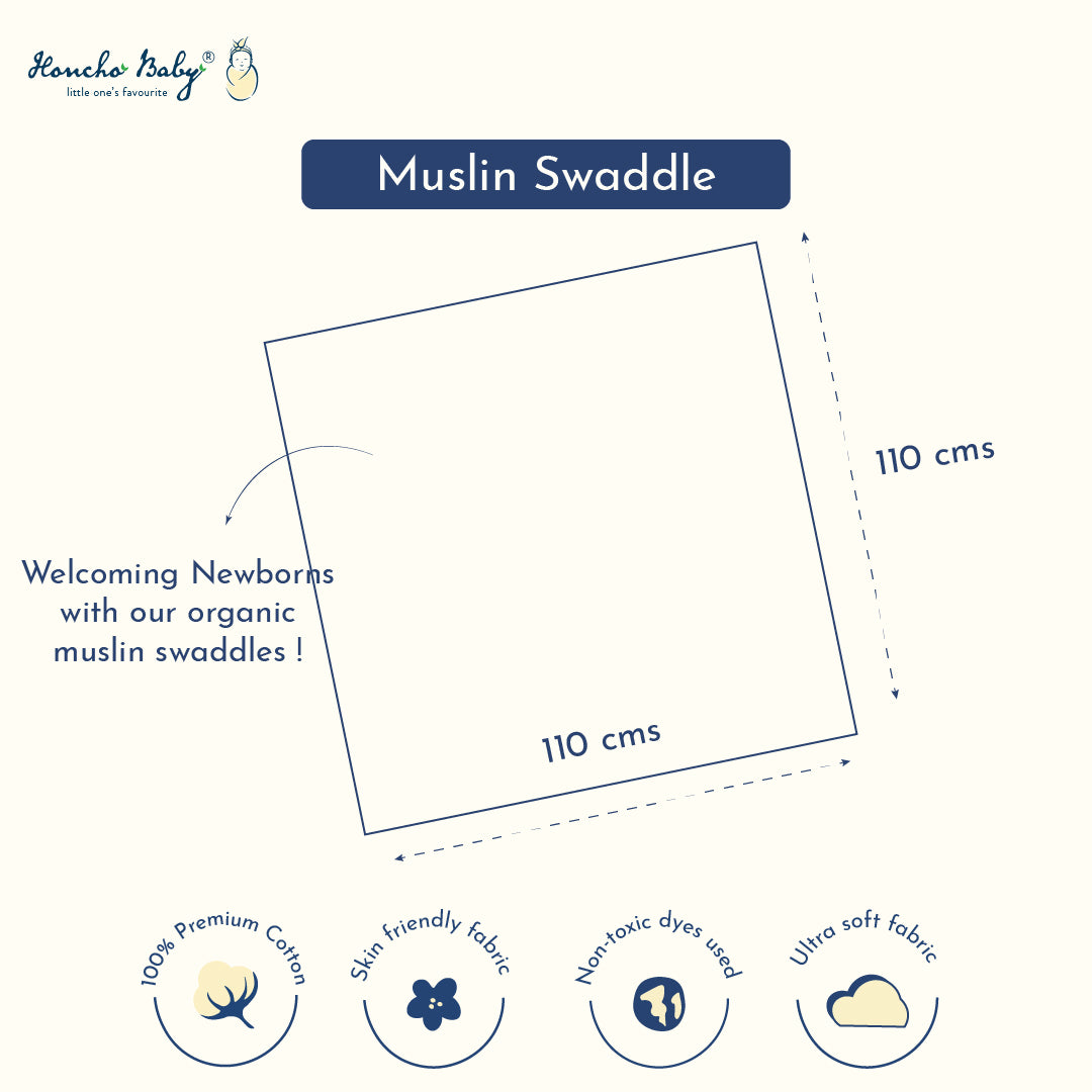 Farmyard Fun - Baby Muslin Swaddle Blanket | 100% Premium Cotton | 110x110 cm