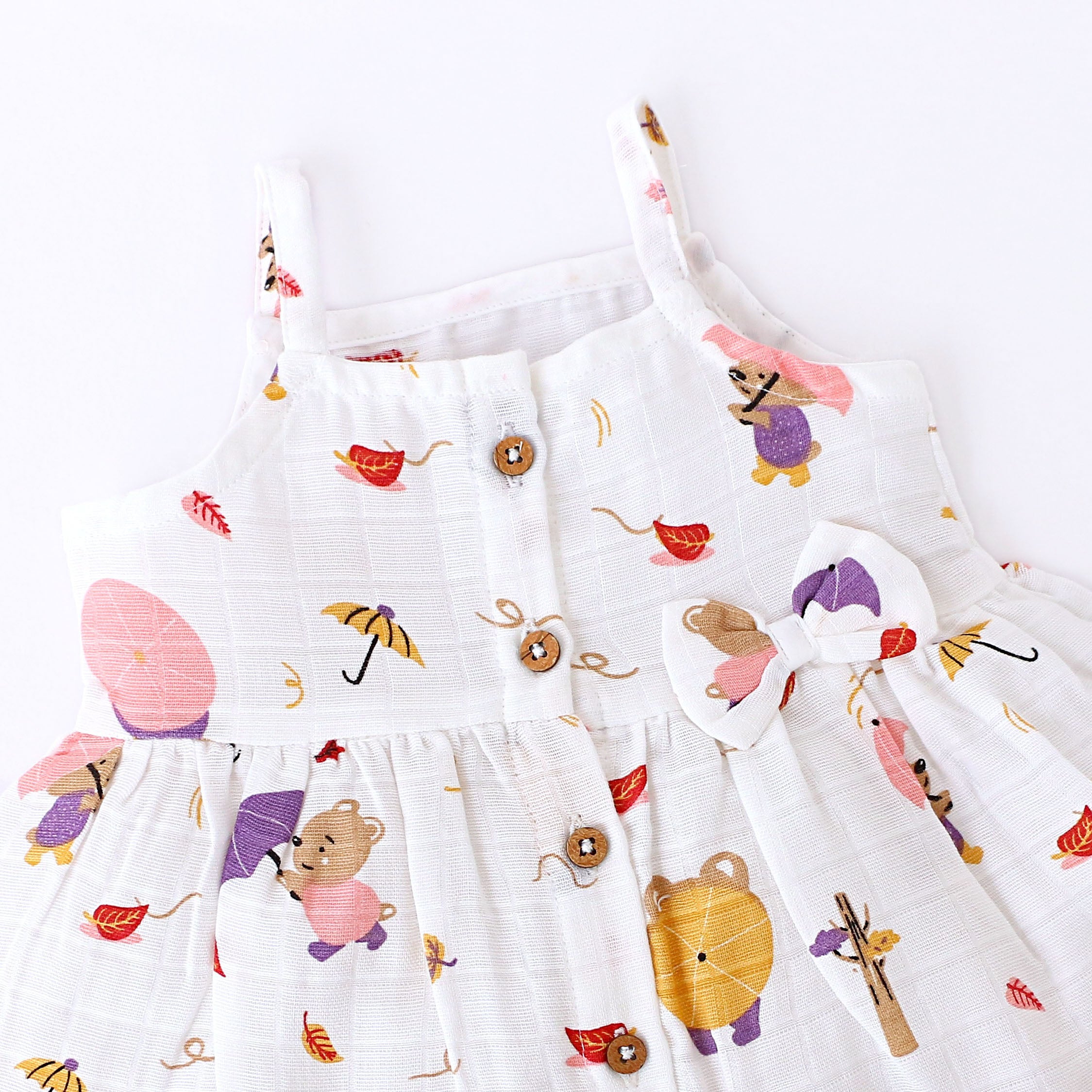 Teddy's Windy Walk - Sleeveless Muslin Cotton Frock with Bow (0m to 4years)