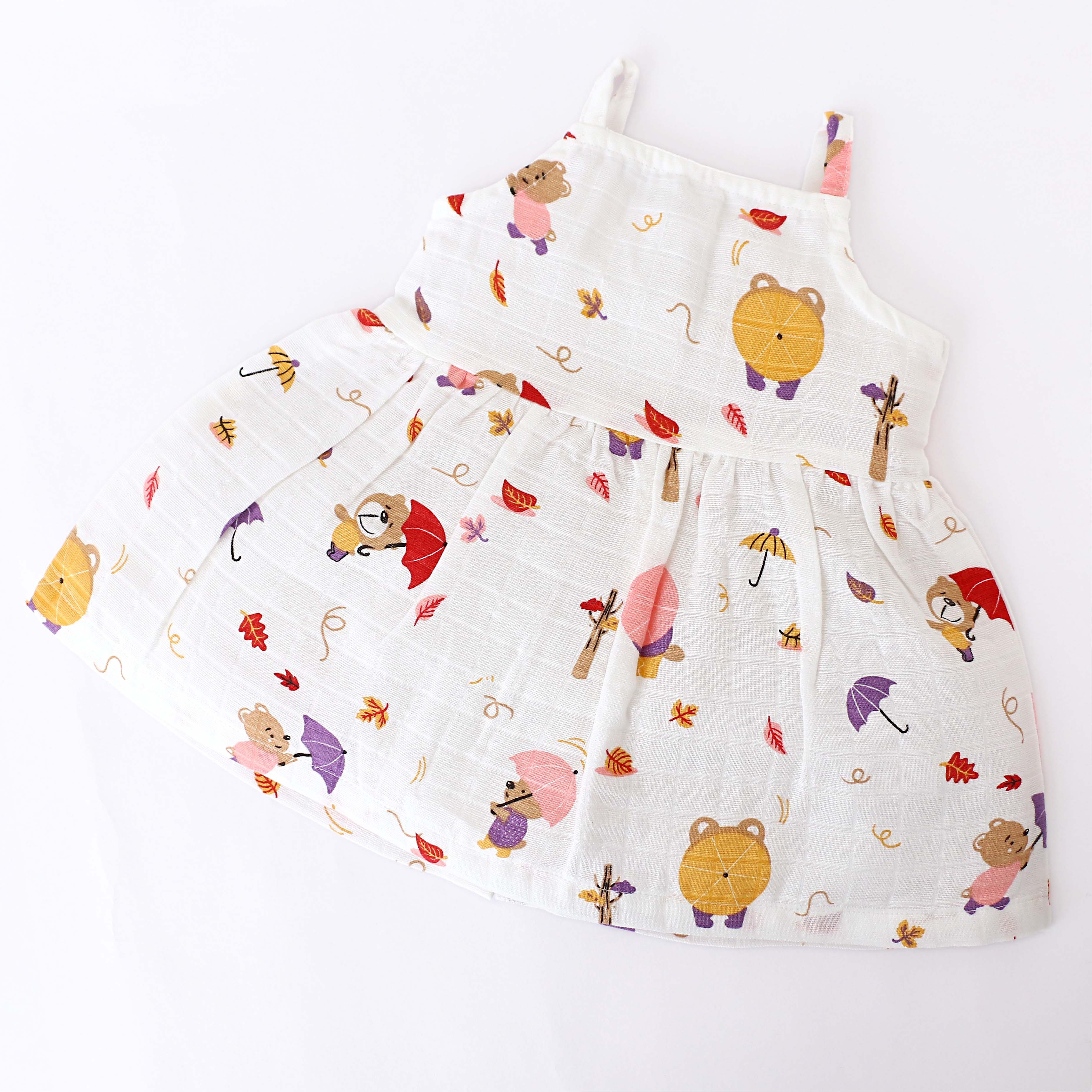 Sleeveless Muslin Cotton Frock with Bow (0m to 4years) Little Explorer Combo