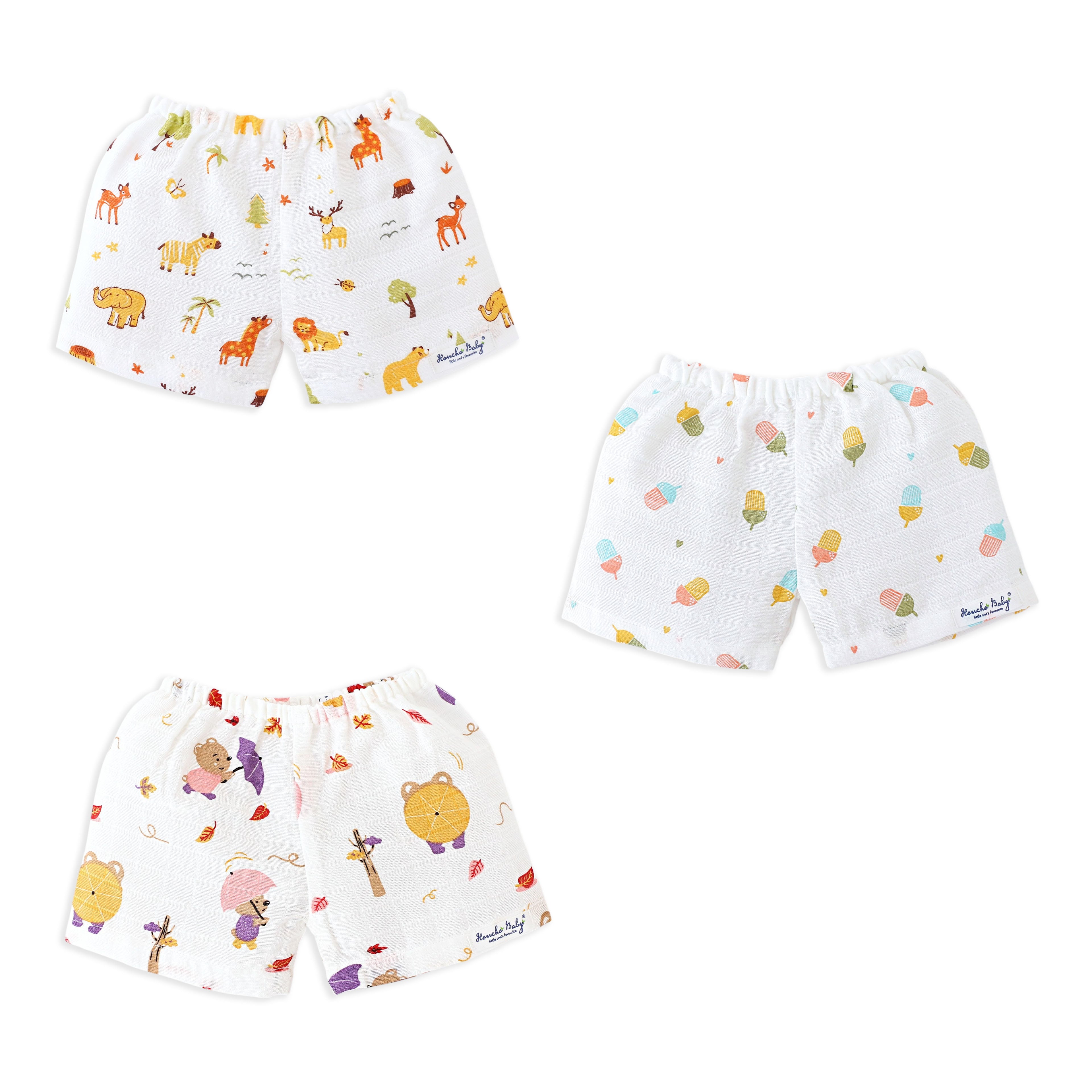 Muslin Unisex Shorts- Pack of 3  (6-9 Months & 2-3 Years)
