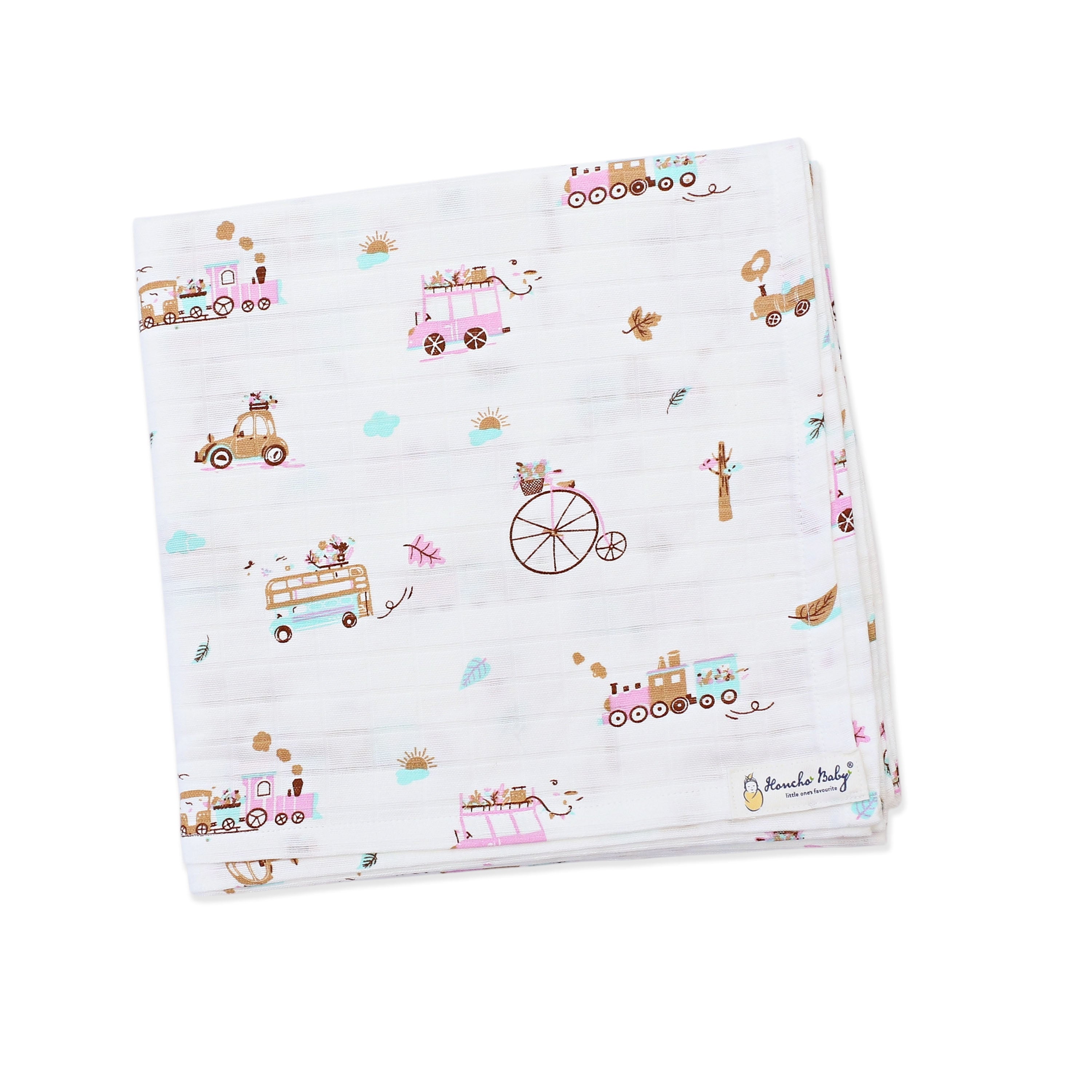 Tiny Wheels & Wonders - Baby Muslin Swaddle Blanket | 100% Premium Cotton | 110x110 cm