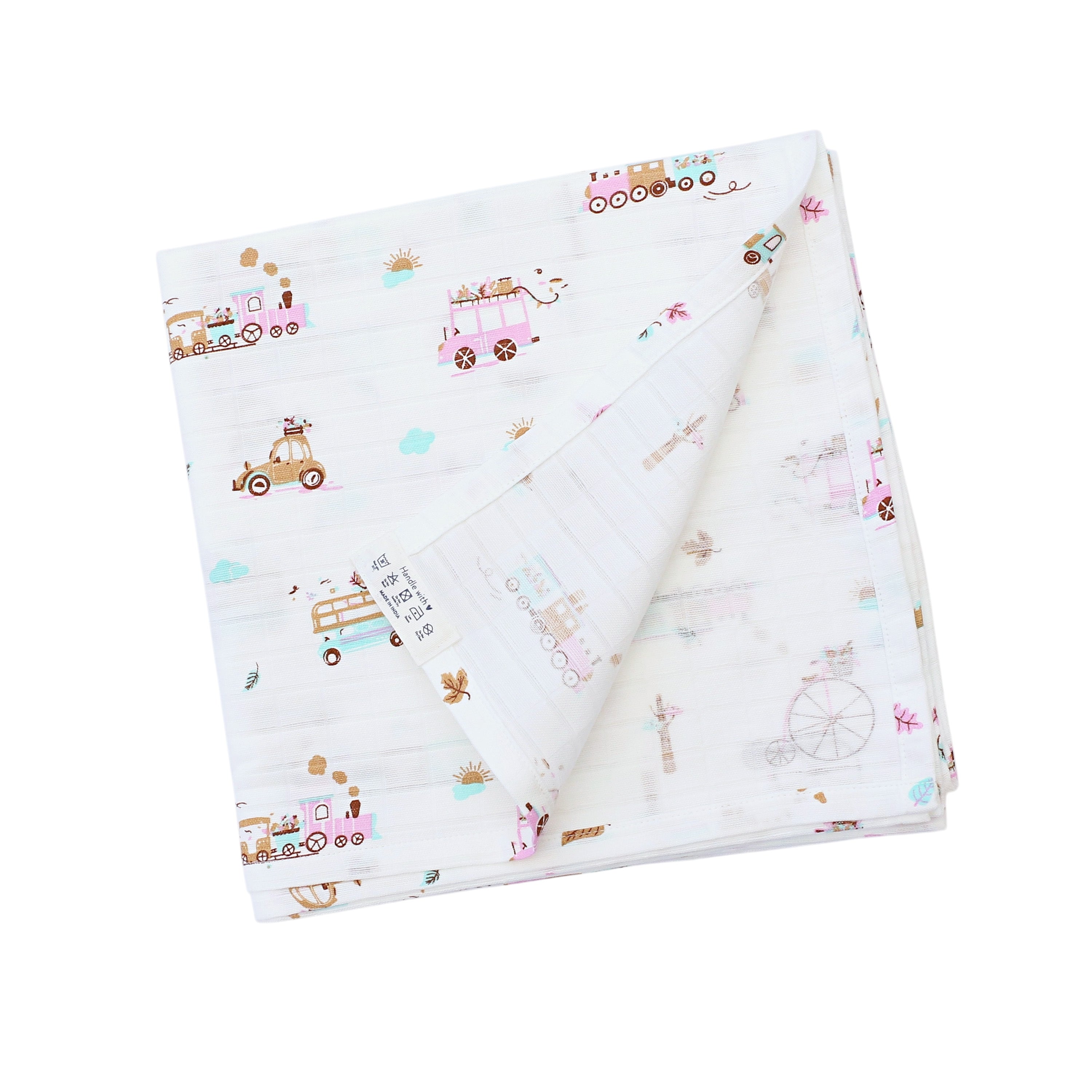 Tiny Wheels & Wonders - Baby Muslin Swaddle Blanket | 100% Premium Cotton | 110x110 cm