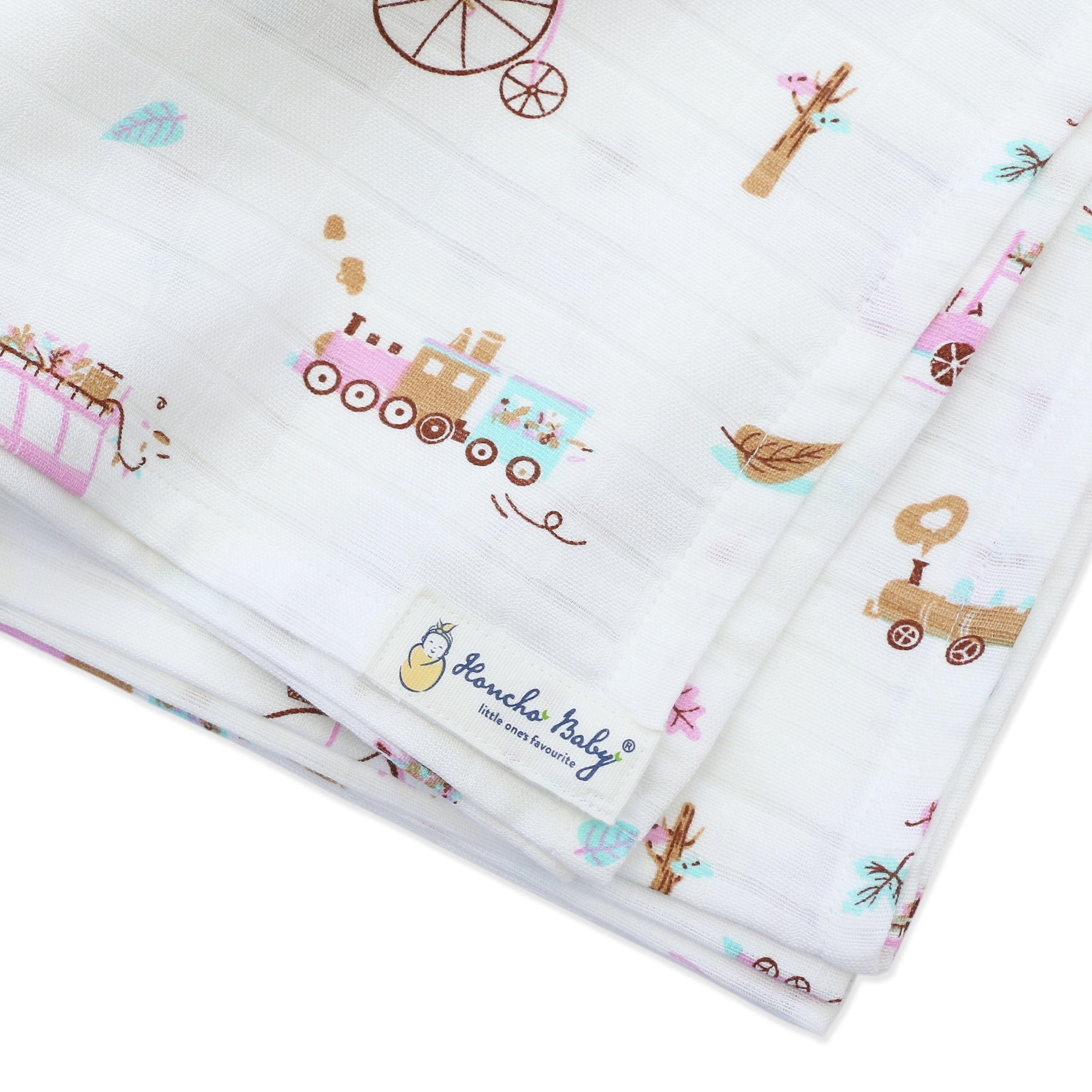 Tiny Wheels & Wonders - Organic Cotton (double layer) Baby Muslin Swaddle Set - 110 X 110 cms