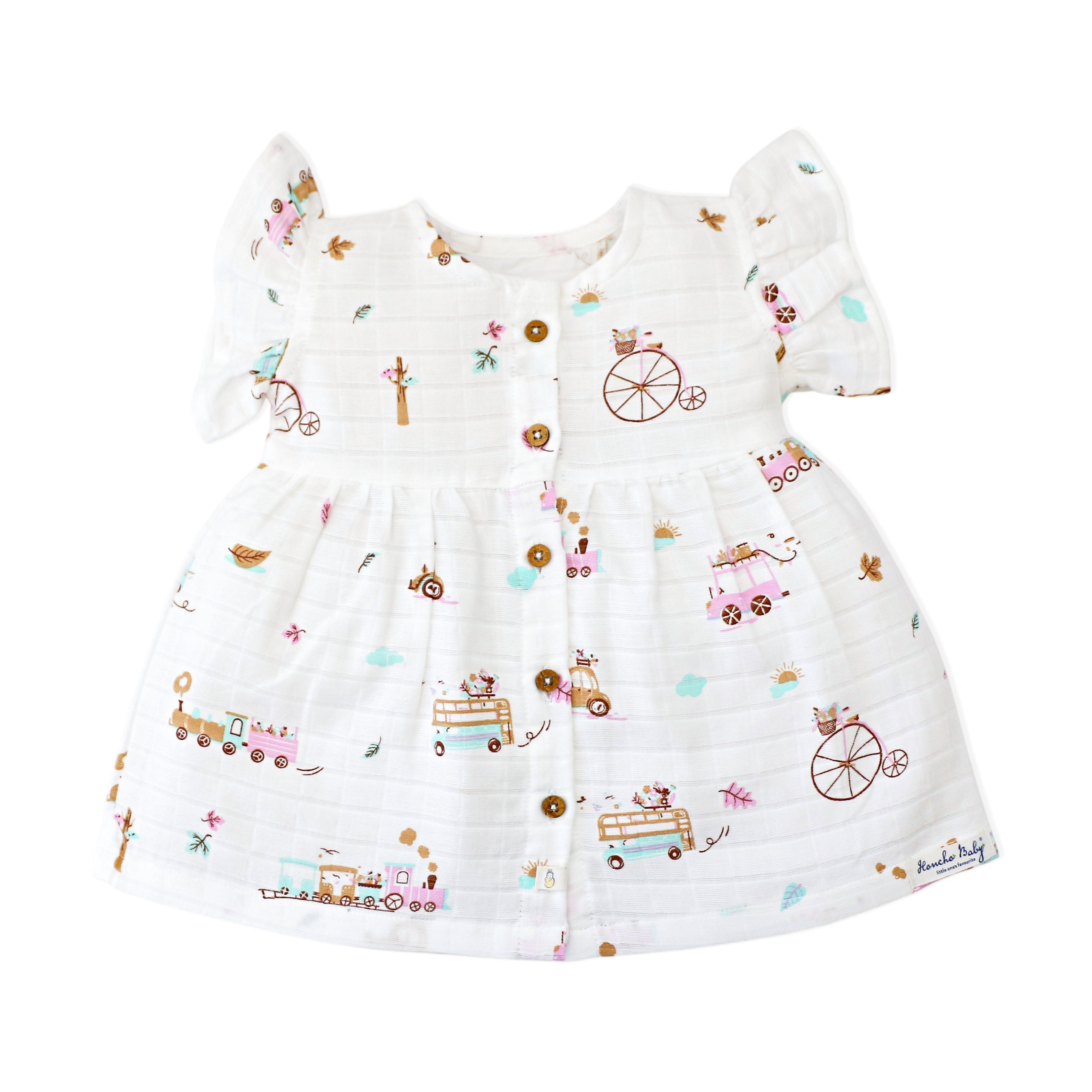 Frill Sleeve Muslin Cotton Girls Frock Pack of 3 (0 months to 5 years) - Dream, Drive & Play Combo