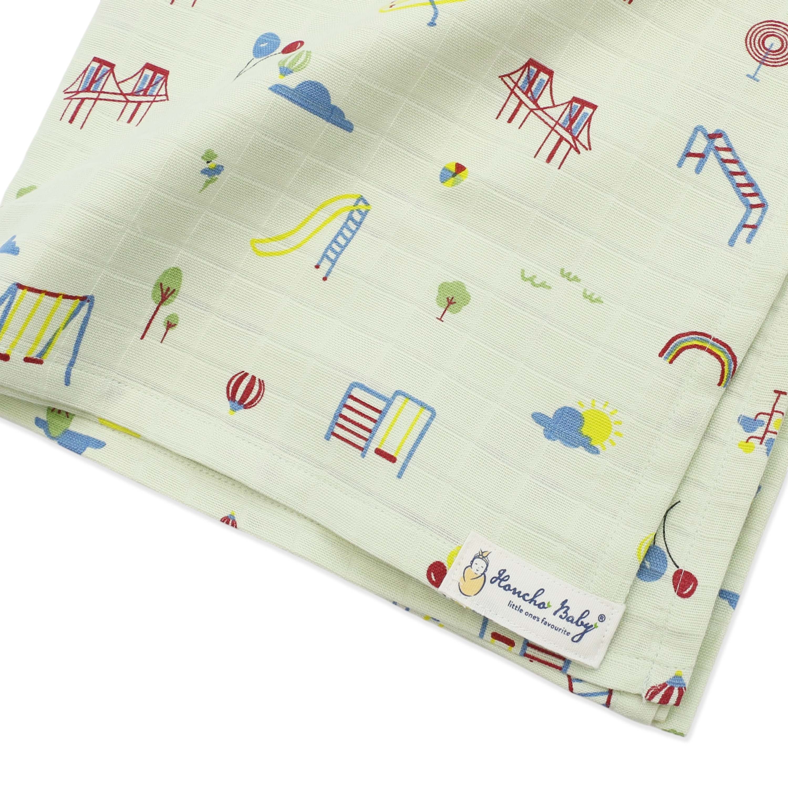 Park Play Days - Baby Muslin Swaddle Blanket | 100% Premium Cotton | 110x110 cm