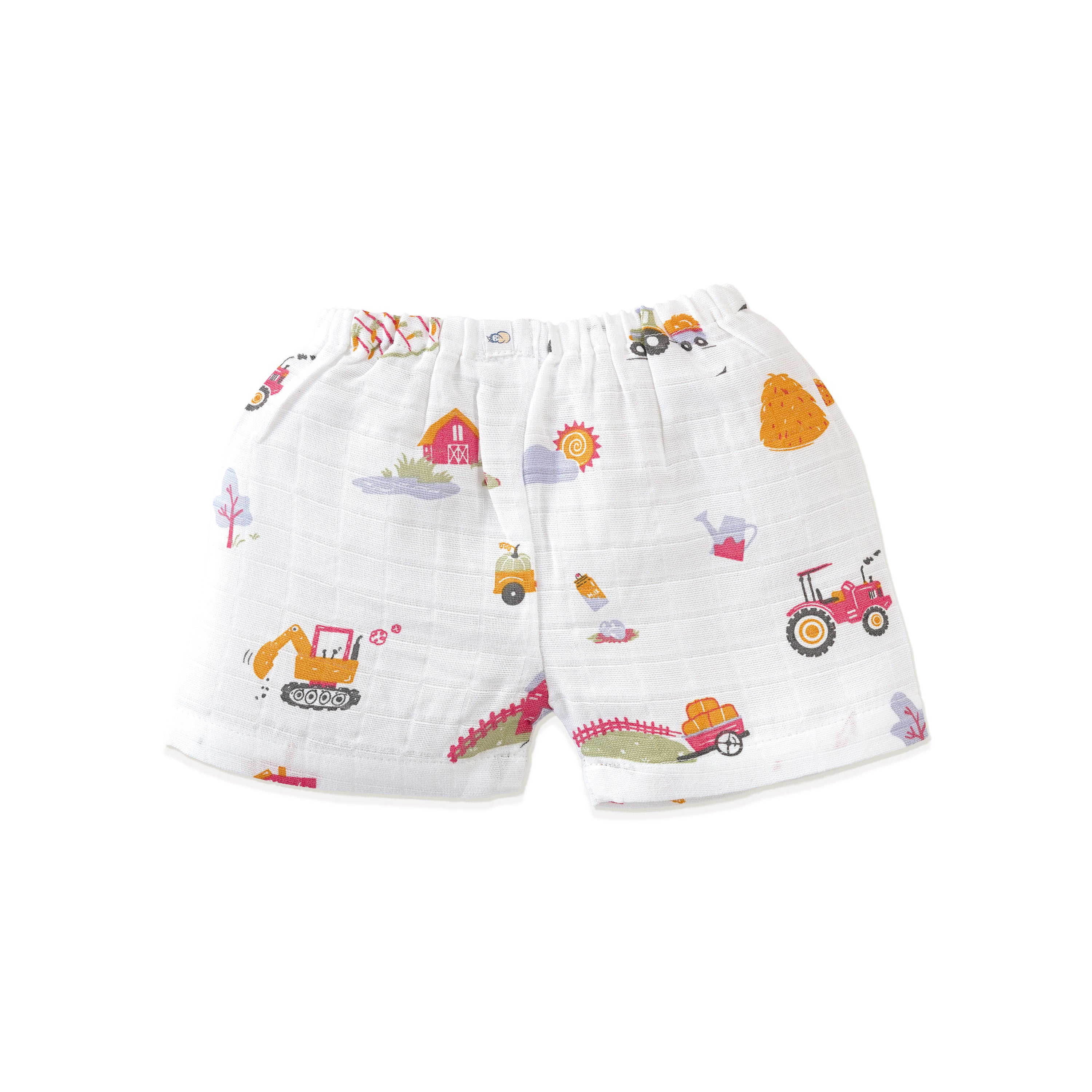 Muslin Cotton Sleeveless Top & Shorts for Babies & Toddlers (Newborn–5 Years) - Farmyard Fun