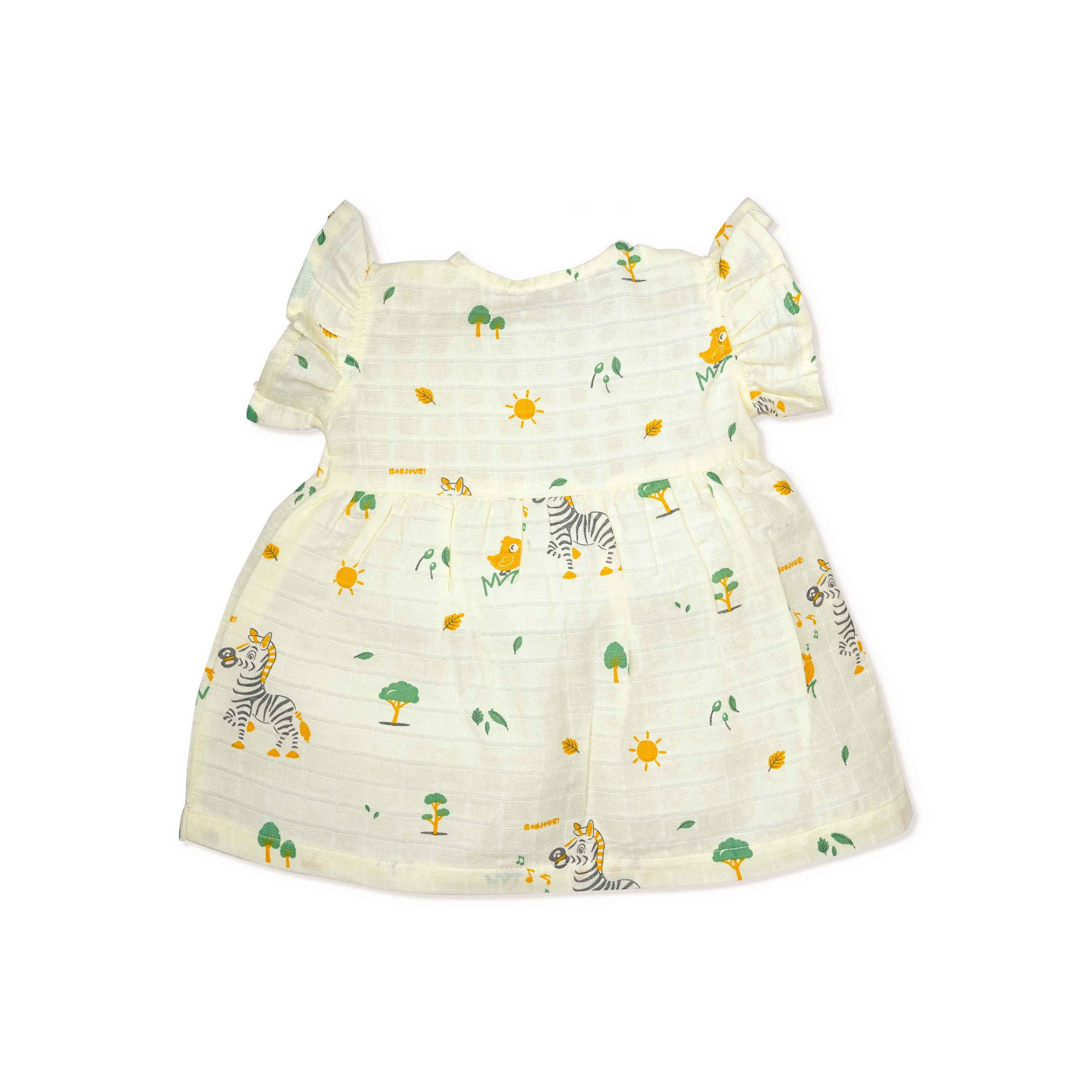 Frill Sleeve Muslin Cotton Girls Frock (0 months to 5 years) - Zebra Tales