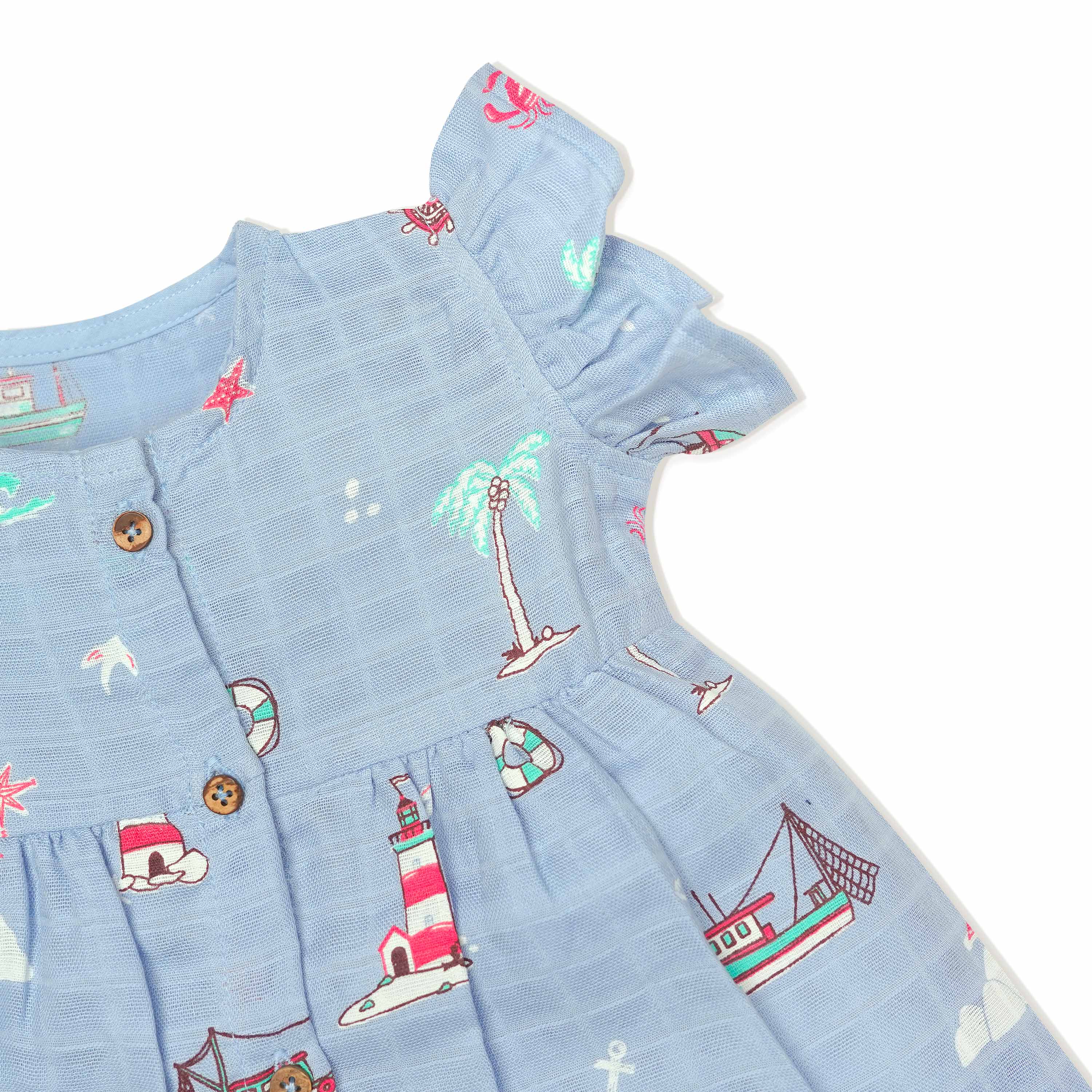 Frill Sleeve Muslin Cotton Girls Frock (0 months to 5 years) - Lighthouse Magic