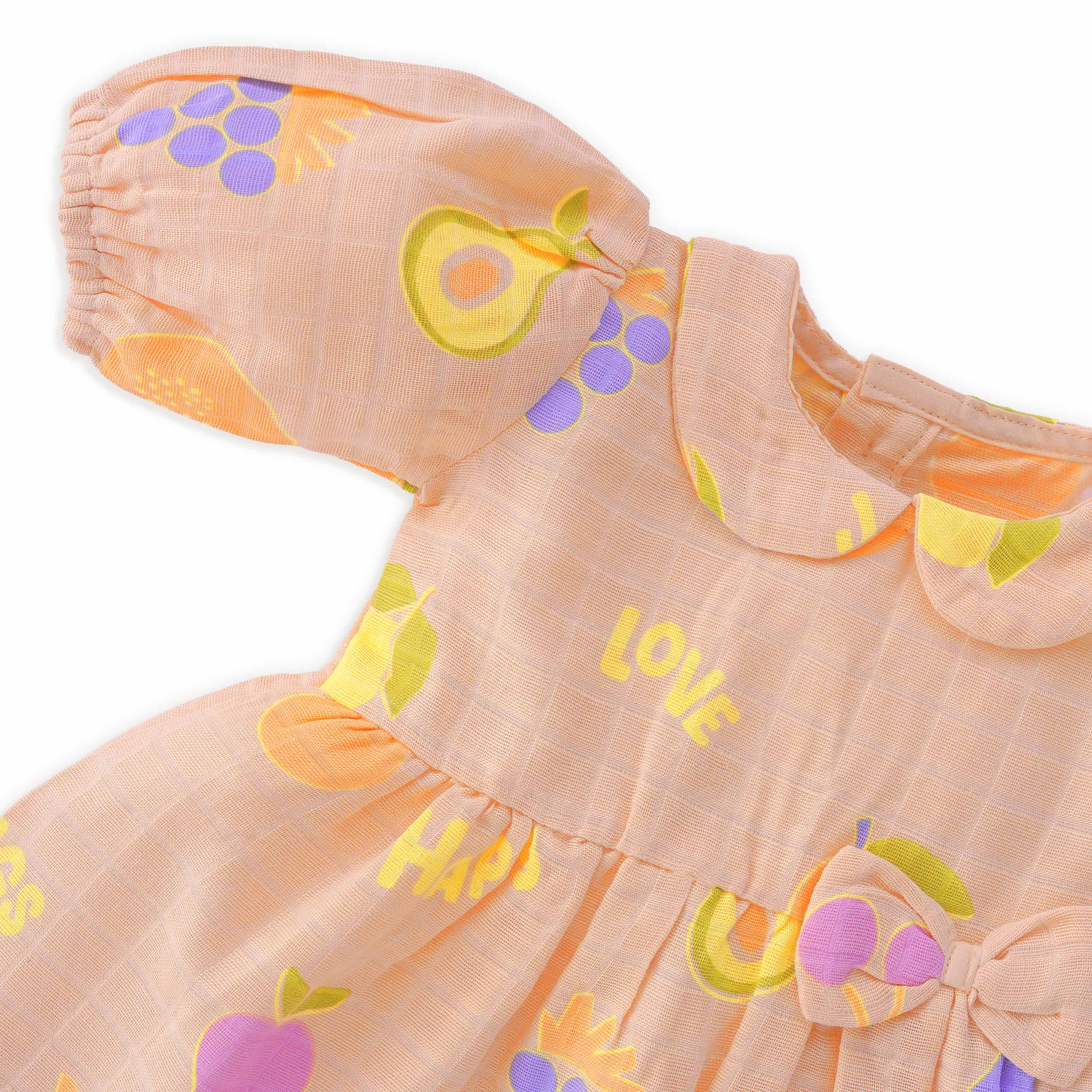 Fruit Hugs - Half Sleeve Puff Muslin Cotton Frock with Bow (0m to 5 years)