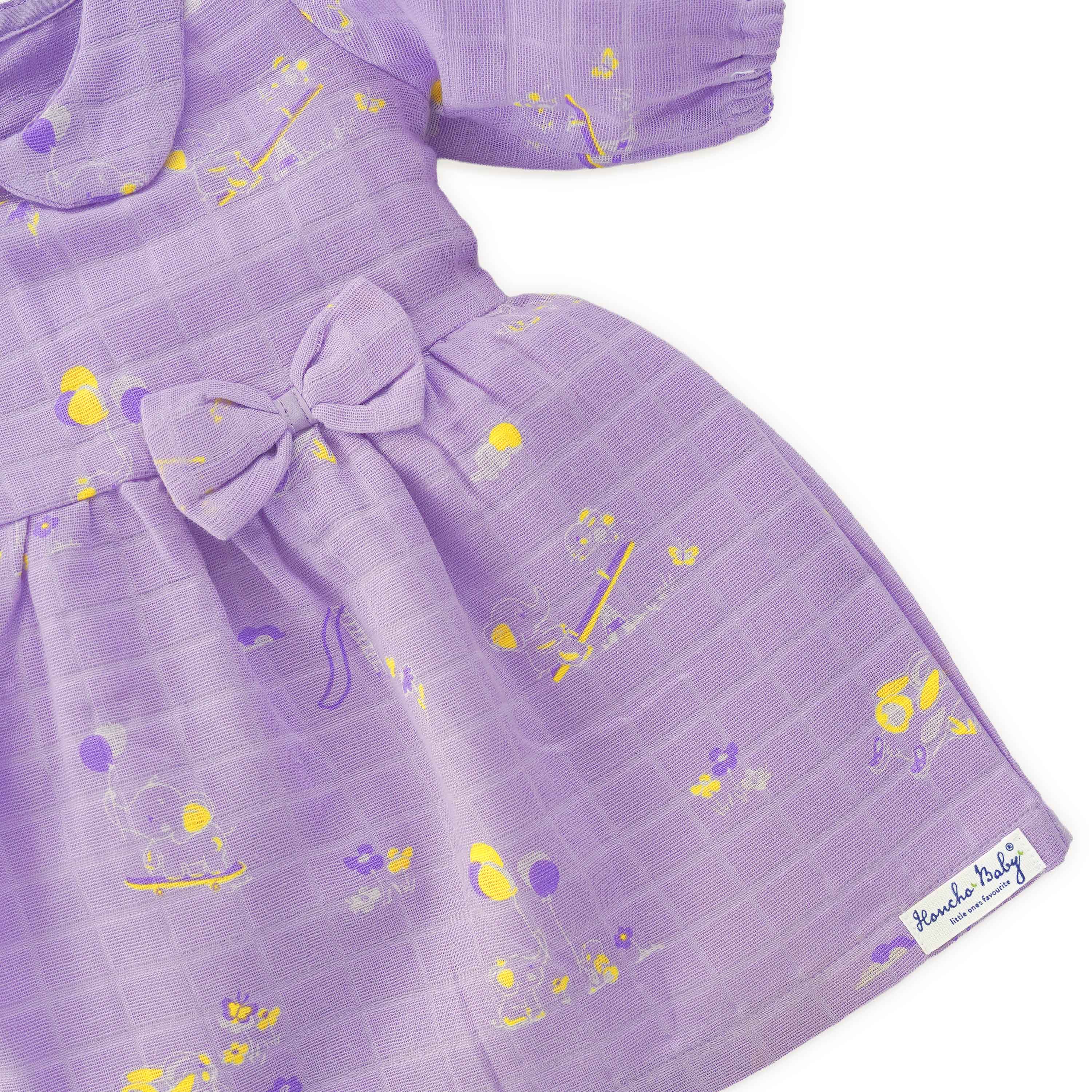 Bunny & Bumbles - Half Sleeve Puff Muslin Cotton Frock with Bow (0m to 5 years)