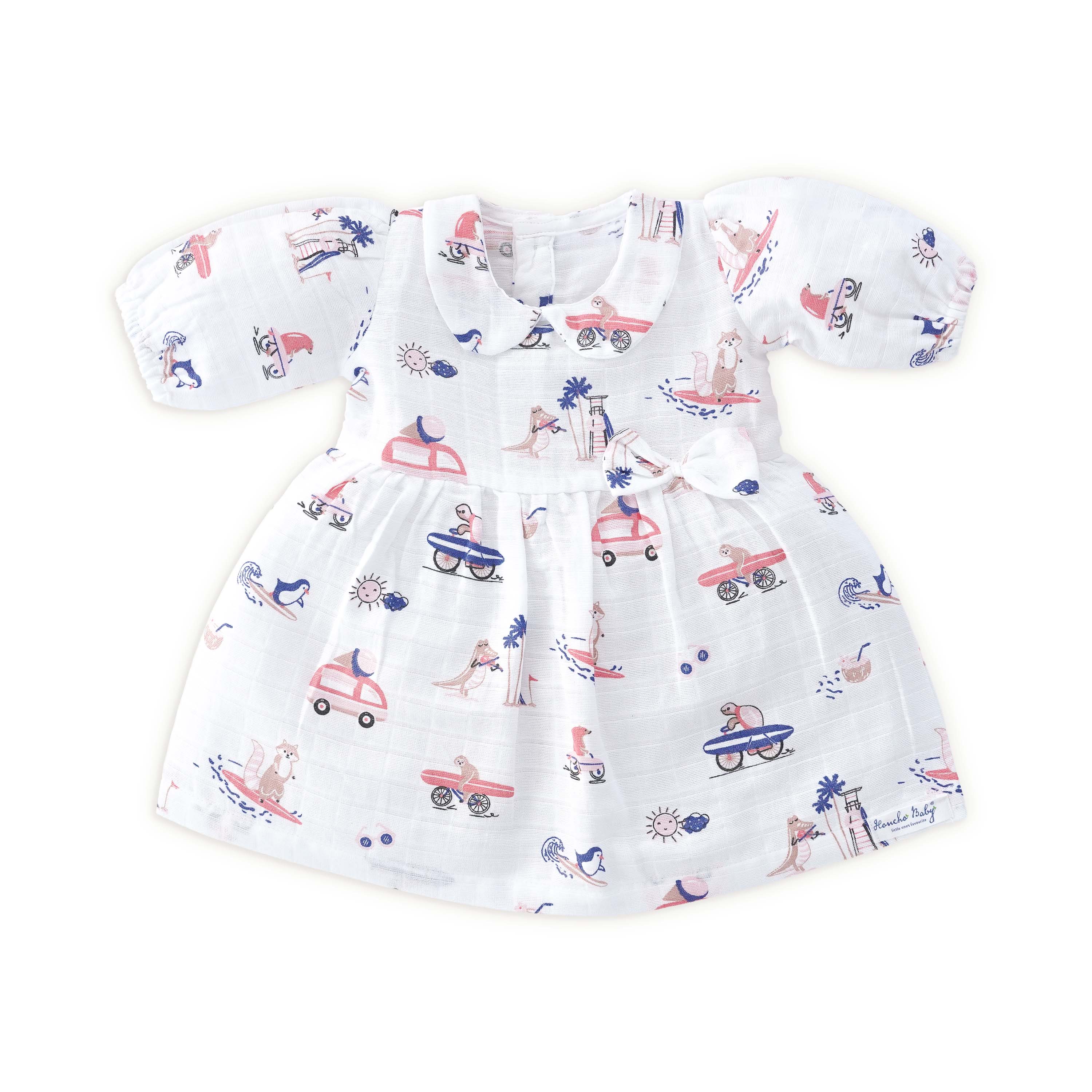 Tiny Surf Club - Half Sleeve Puff Muslin Cotton Frock with Bow (0m to 5 years)