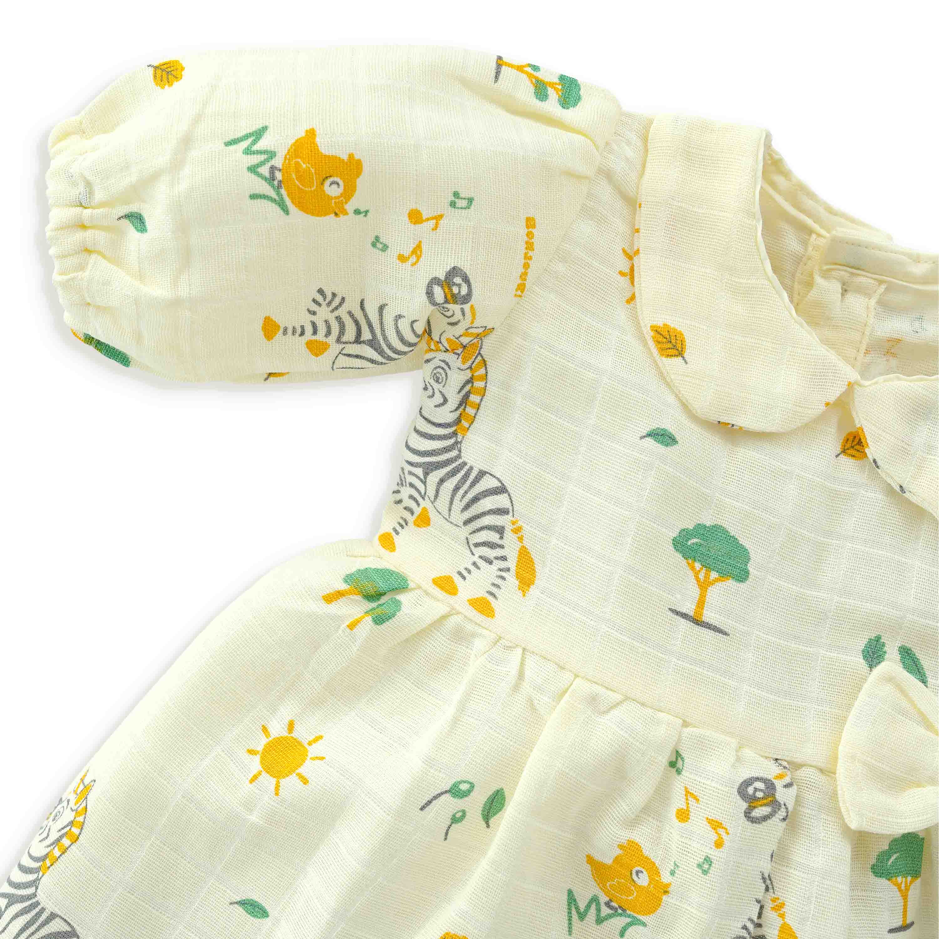 Zebra Tales - Half Sleeve Puff Muslin Cotton Frock with Bow (0m to 5 years)