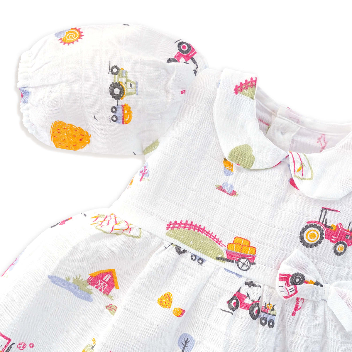 Farmyard Fun - Half Sleeve Puff Muslin Cotton Frock with Bow (0m to 5 years)