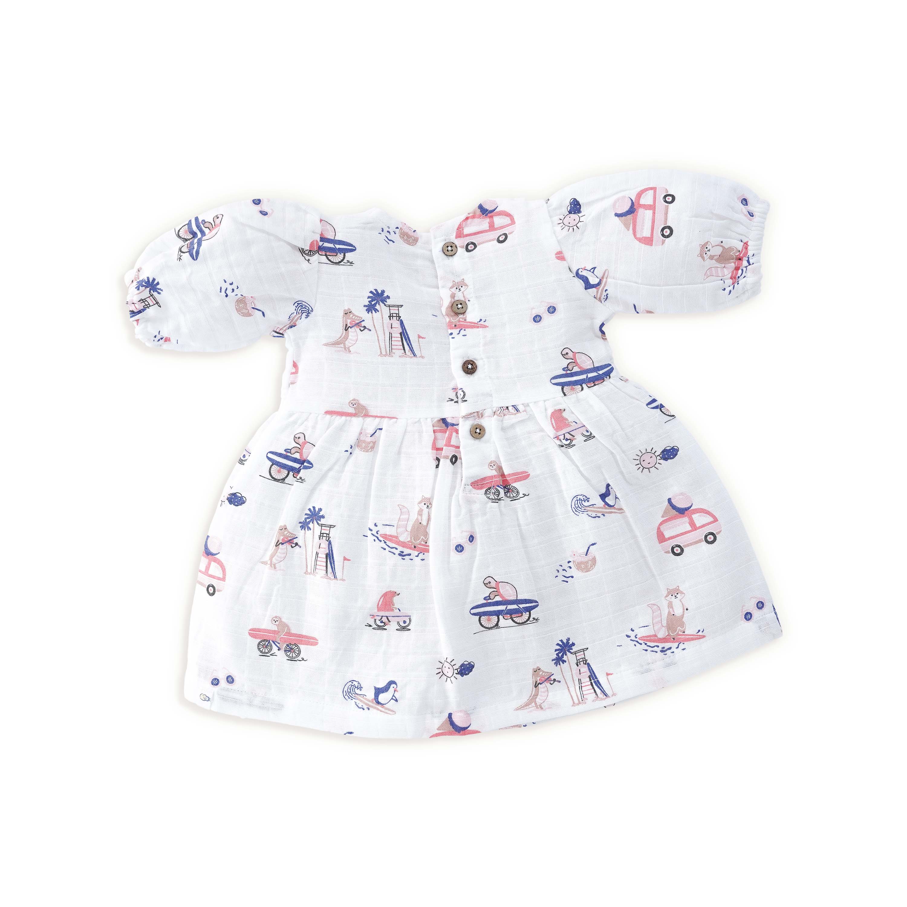 Tiny Surf Club - Half Sleeve Puff Muslin Cotton Frock with Bow (0m to 5 years)