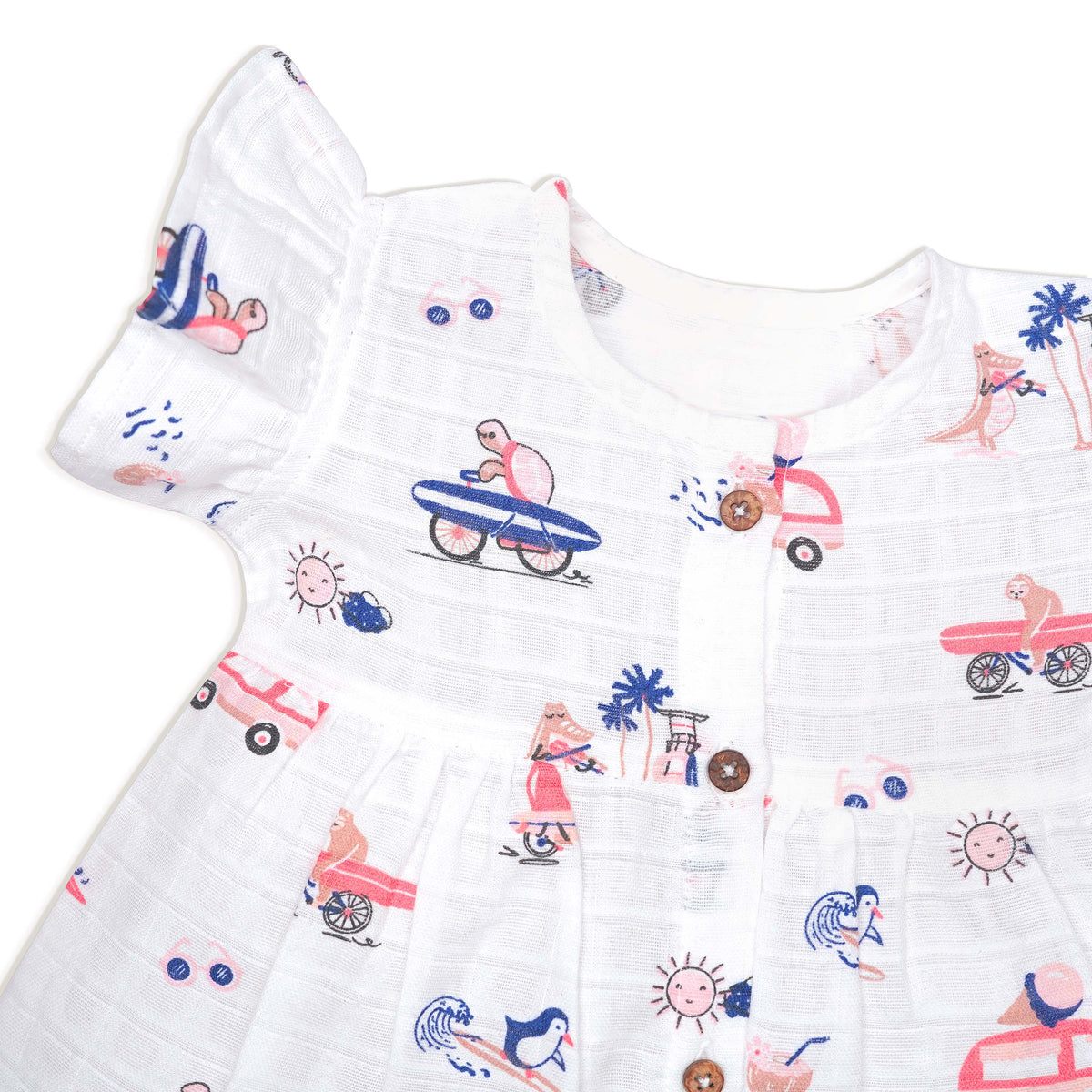 Frill Sleeve Muslin Cotton Girls Frock (0 months to 5 years) - Tiny Surf Club