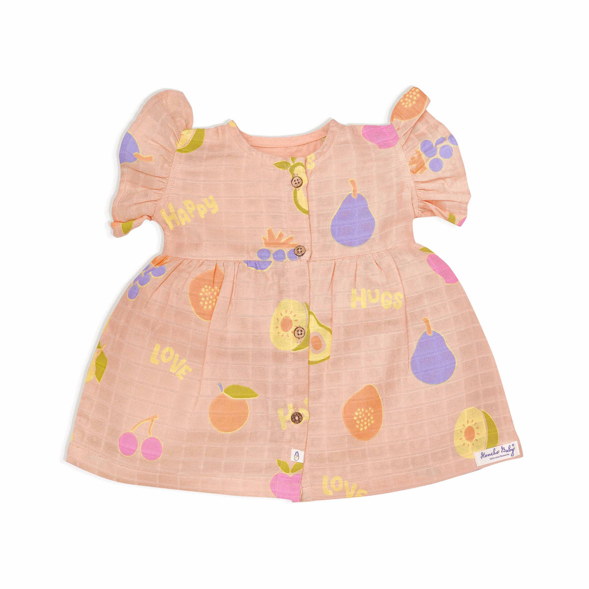 Frill Sleeve Muslin Cotton Girls Frock (0 months to 5 years) - Fruit Hugs