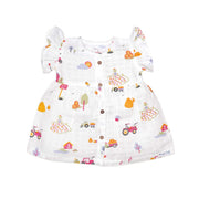 Frill Sleeve Muslin Cotton Girls Frock (0 months to 5 years) - Farmyard Fun