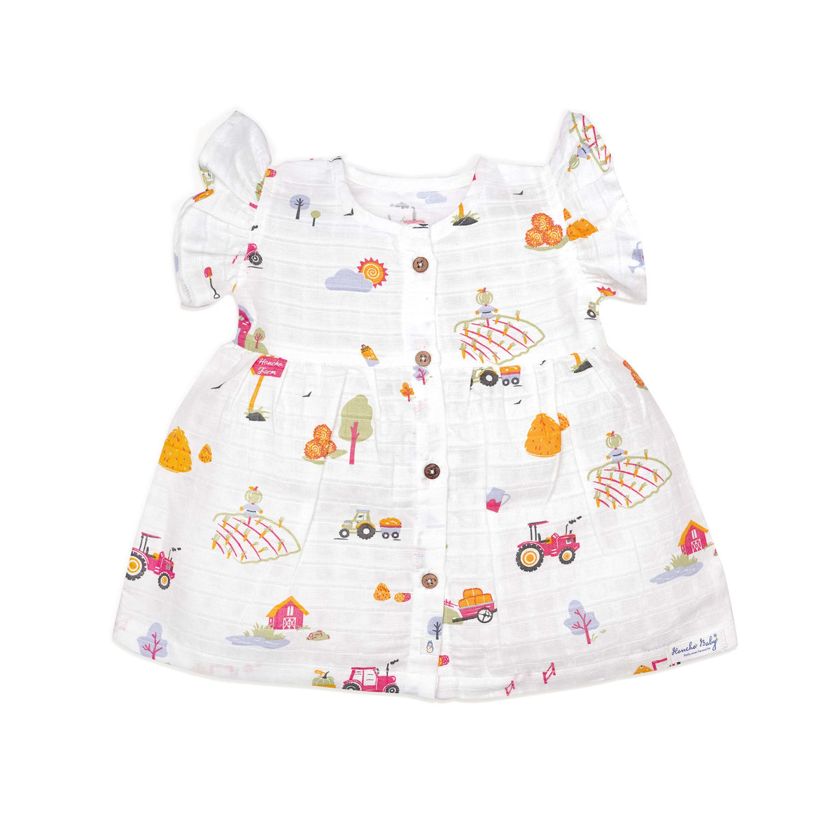 Frill Sleeve Muslin Cotton Girls Frock (0 months to 5 years) - Farmyard Fun