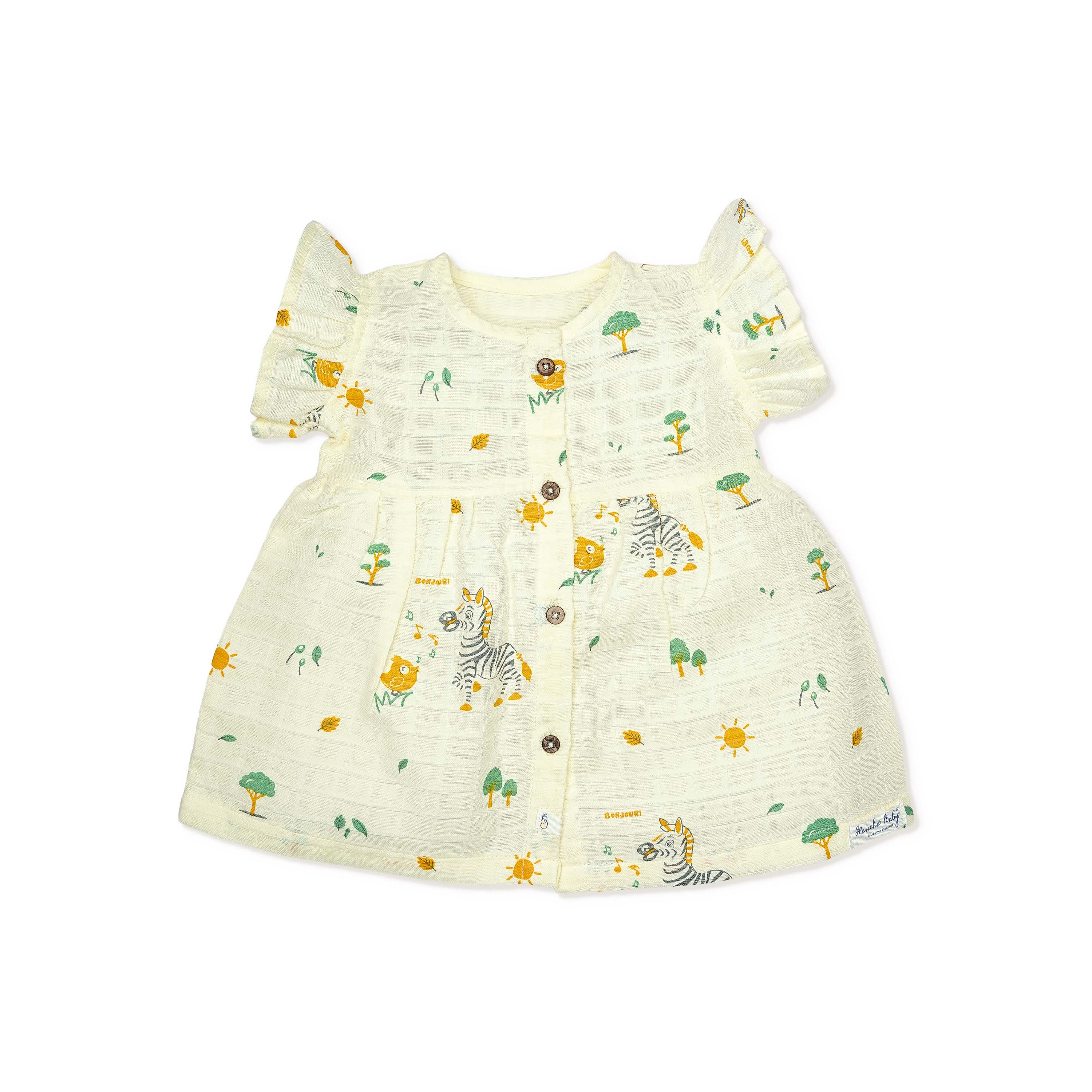 Frill Sleeve Muslin Cotton Girls Frock (0 months to 5 years) - Zebra Tales