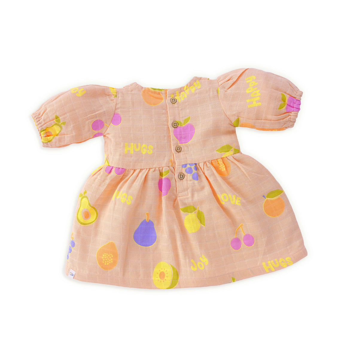 Fruit Hugs - Half Sleeve Puff Muslin Cotton Frock with Bow (0m to 5 years)