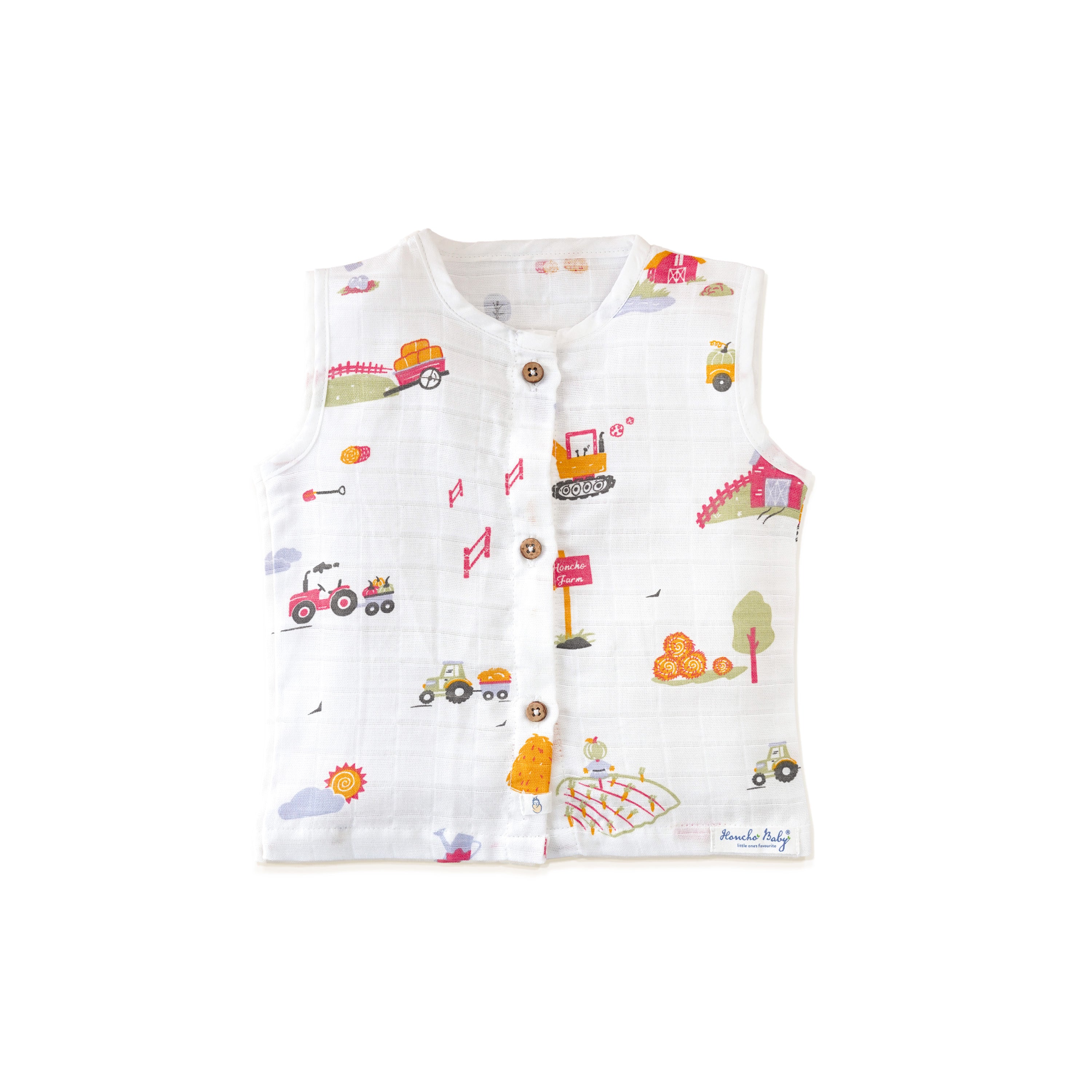 Muslin Cotton Sleeveless Top & Shorts for Babies & Toddlers (Newborn–5 Years) - Farmyard Fun