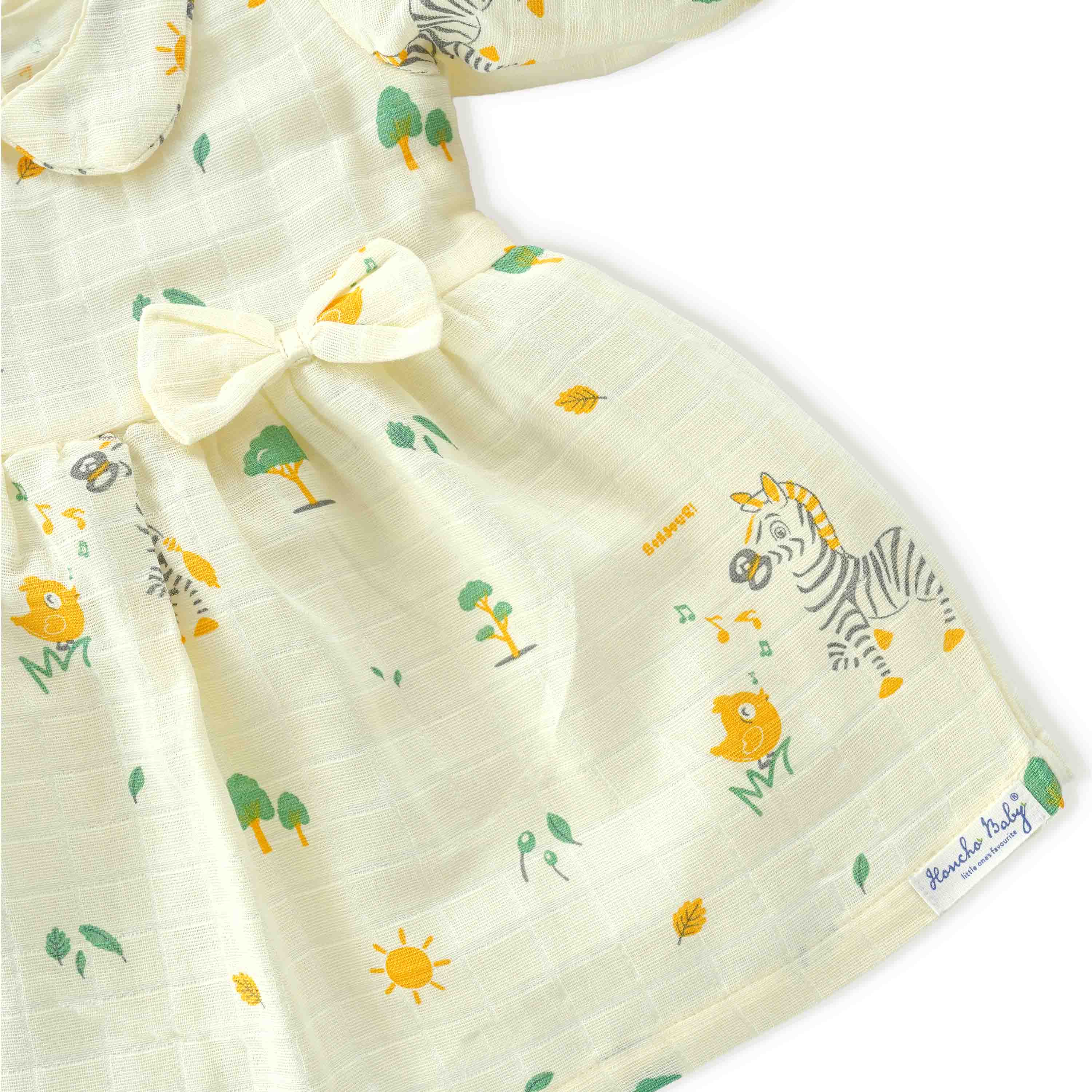 Zebra Tales - Half Sleeve Puff Muslin Cotton Frock with Bow (0m to 5 years)
