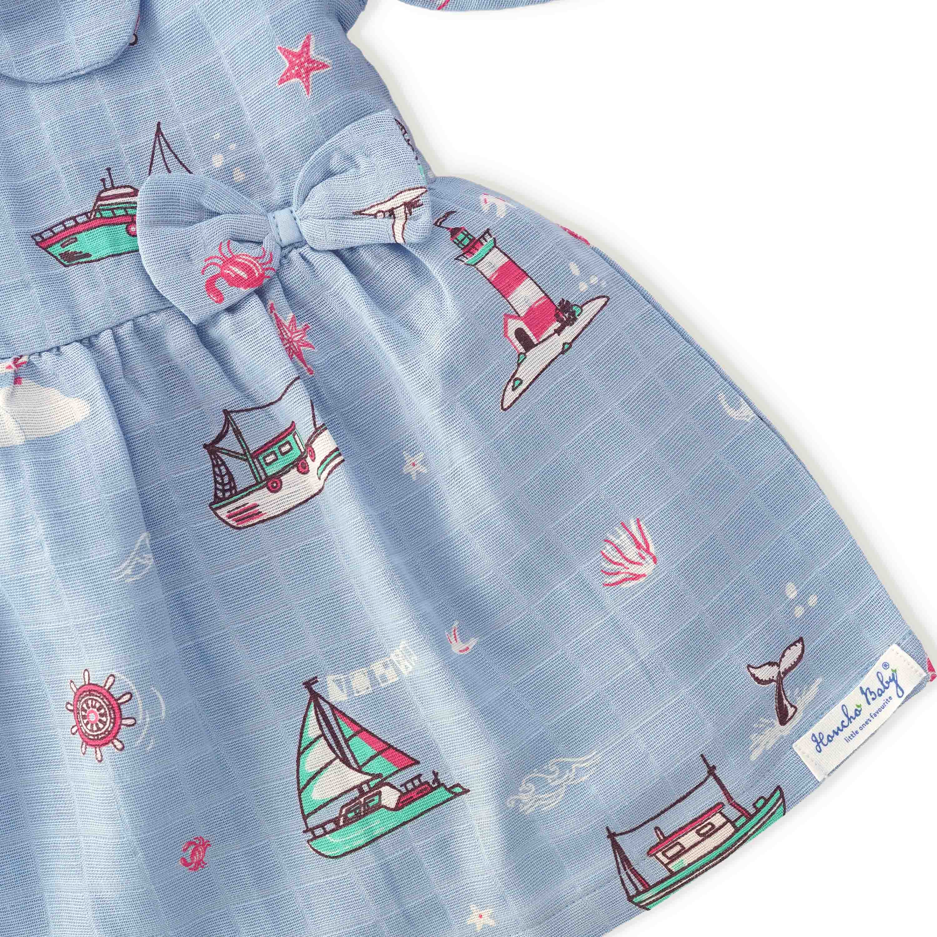 Lighthouse Magic - Half Sleeve Puff Muslin Cotton Frock with Bow (0m to 5 years)