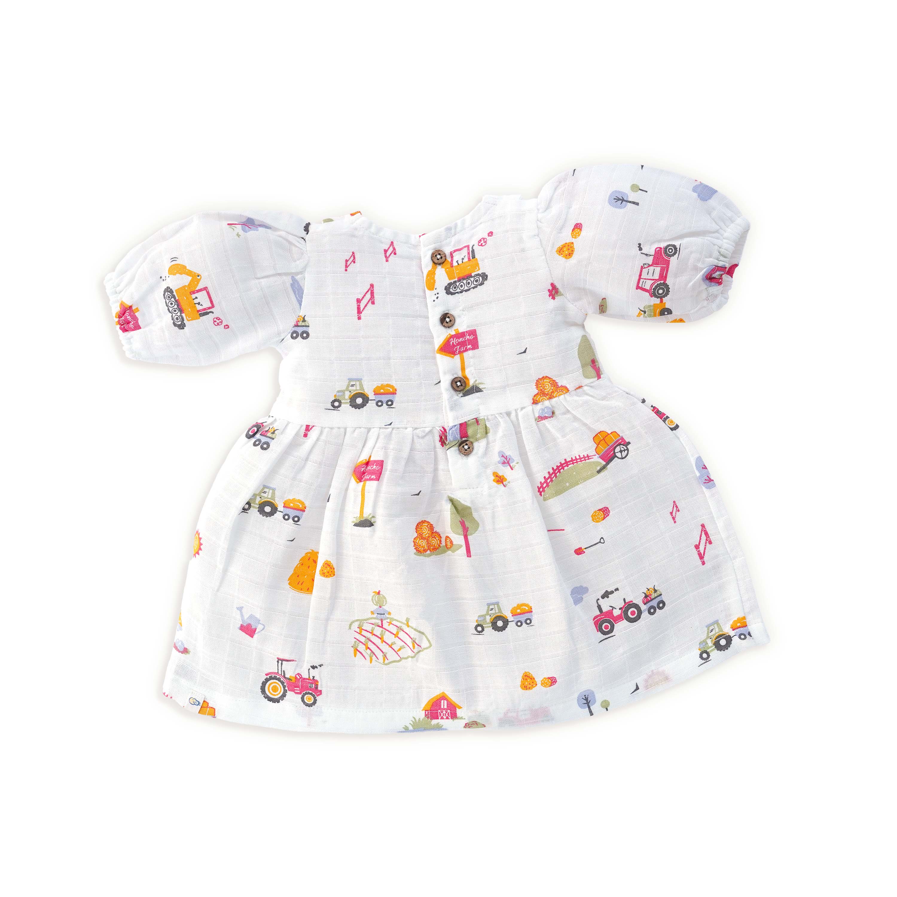 Farmyard Fun - Half Sleeve Puff Muslin Cotton Frock with Bow (0m to 5 years)