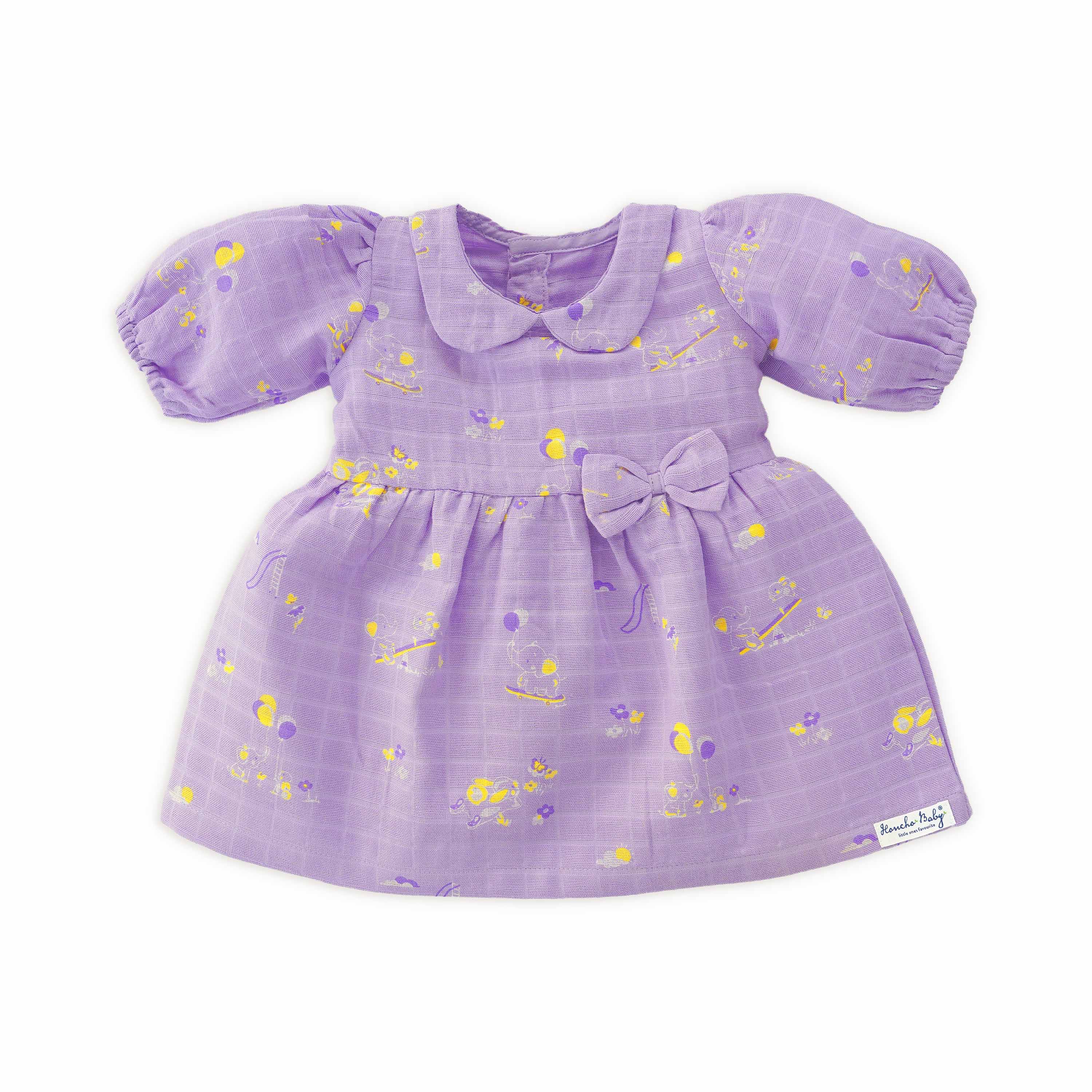 Bunny & Bumbles - Half Sleeve Puff Muslin Cotton Frock with Bow (0m to 5 years)
