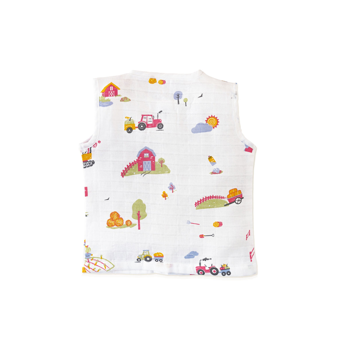 Muslin Cotton Sleeveless Top & Shorts for Babies & Toddlers (Newborn–5 Years) - Farmyard Fun