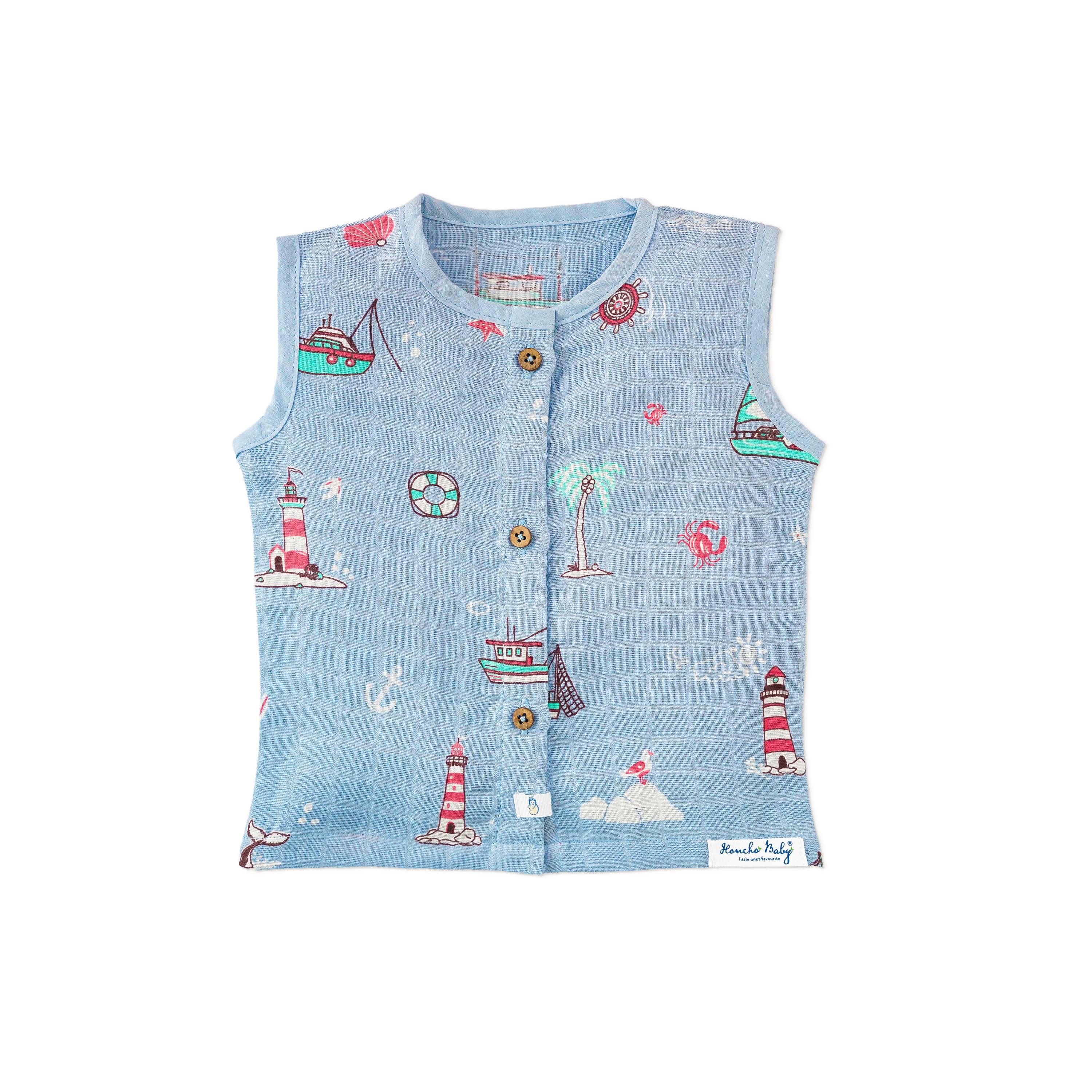 Muslin Cotton Sleeveless Top & Shorts for Babies & Toddlers (Newborn–5 Years) - Lighthouse Magic