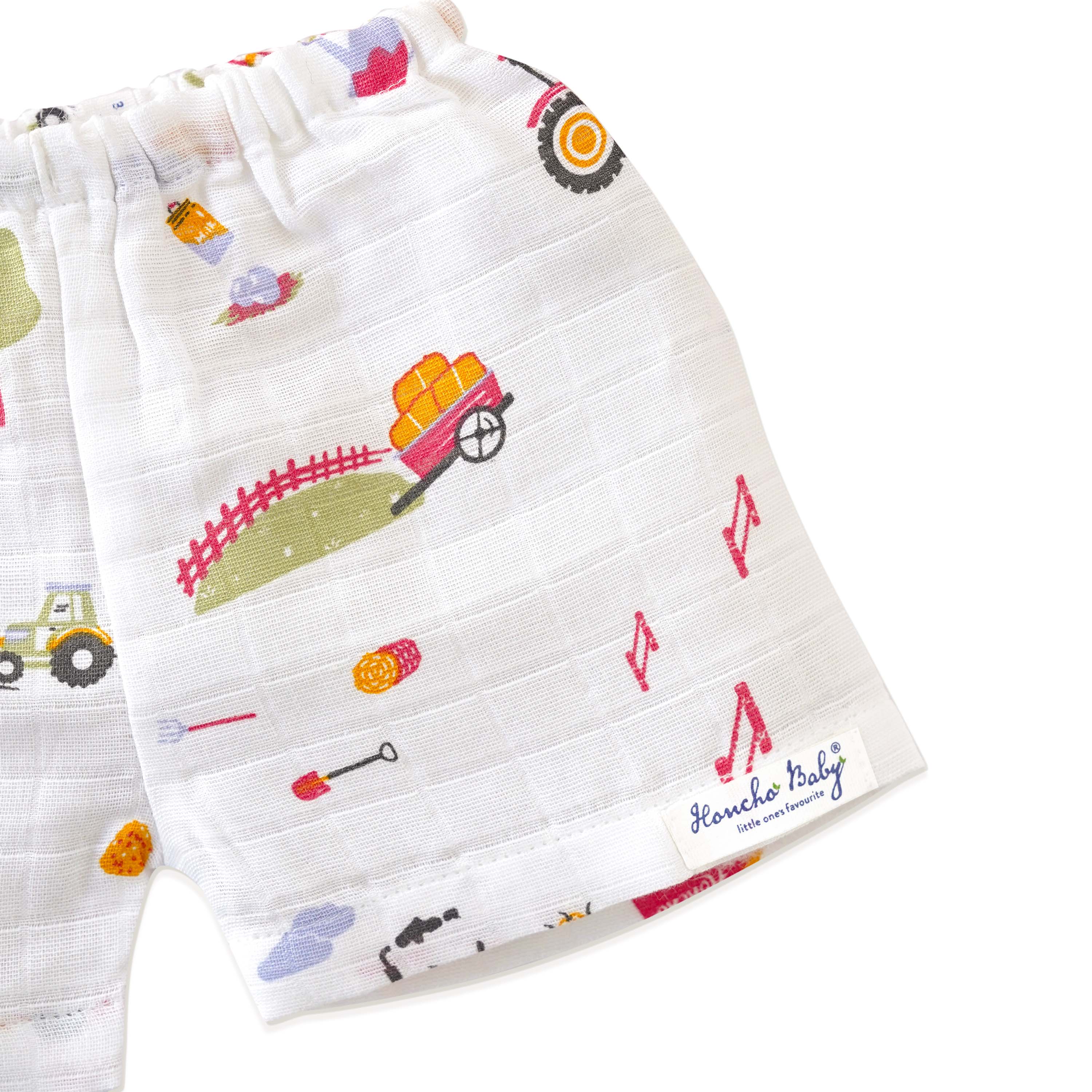 Muslin Cotton Sleeveless Top & Shorts for Babies & Toddlers (Newborn–5 Years) - Farmyard Fun
