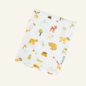 Tiny Jungle Adventures - Muslin 100% Cotton Baby Towel (65 X 90 cms) 1 pack