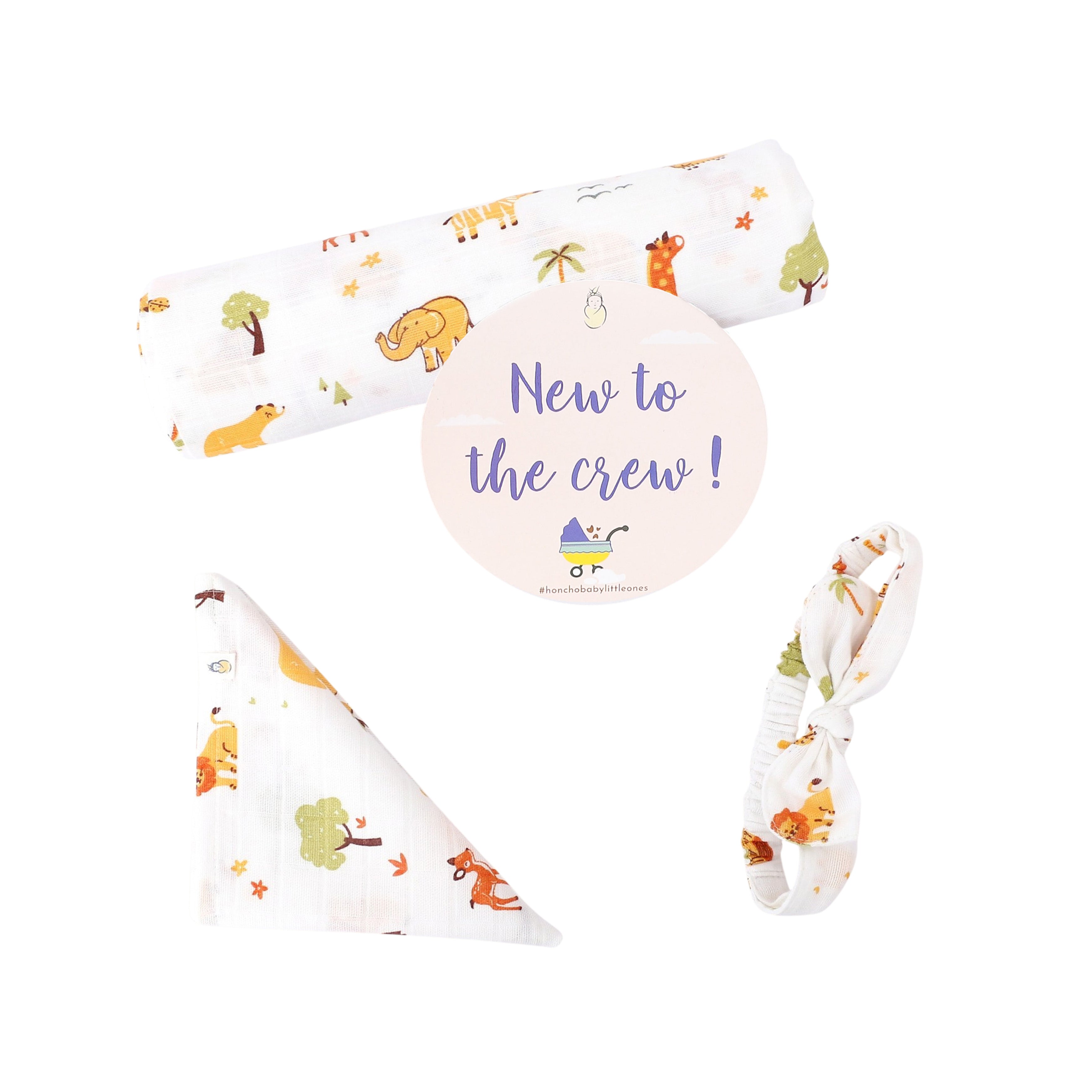 Tiny Jungle Adventures - Organic Cotton (double layer) Baby Muslin Swaddle Set - 100 X 100 cms
