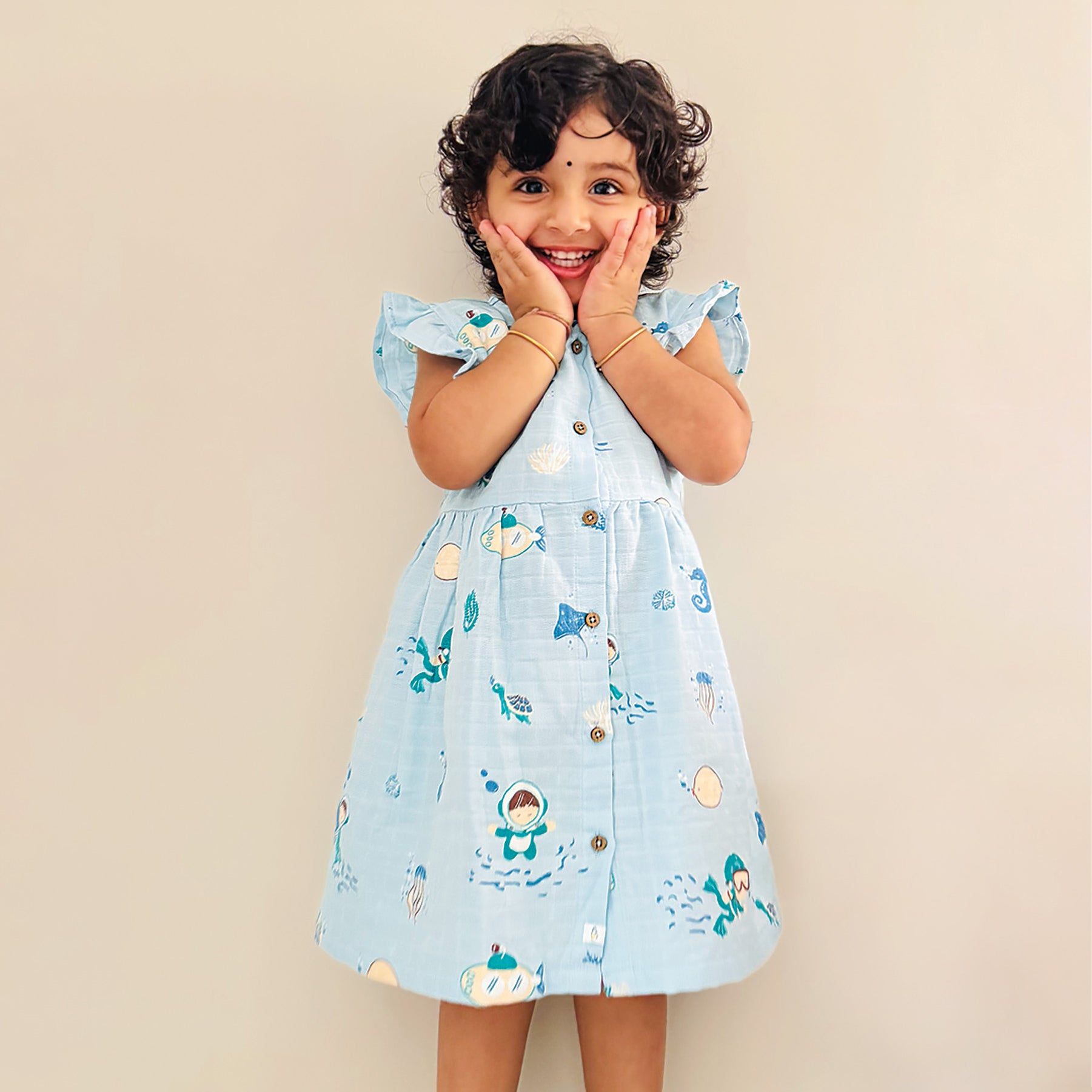 Frill Sleeve Muslin Cotton Girls Frock (0 months to 5 years) - Mini Scuba Squad