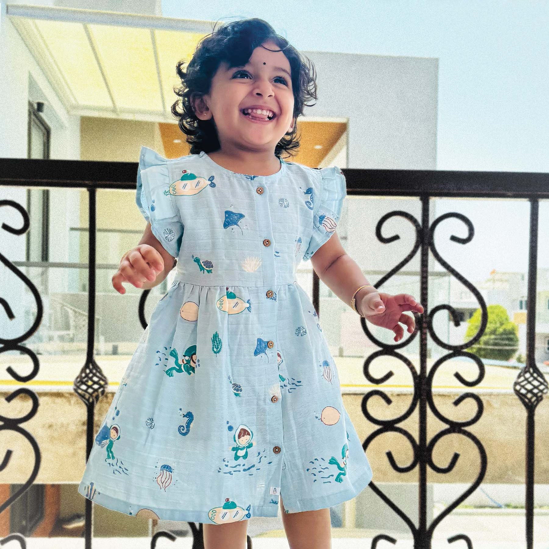 Frill Sleeve Muslin Cotton Girls Frock (0 months to 5 years) - Mini Scuba Squad