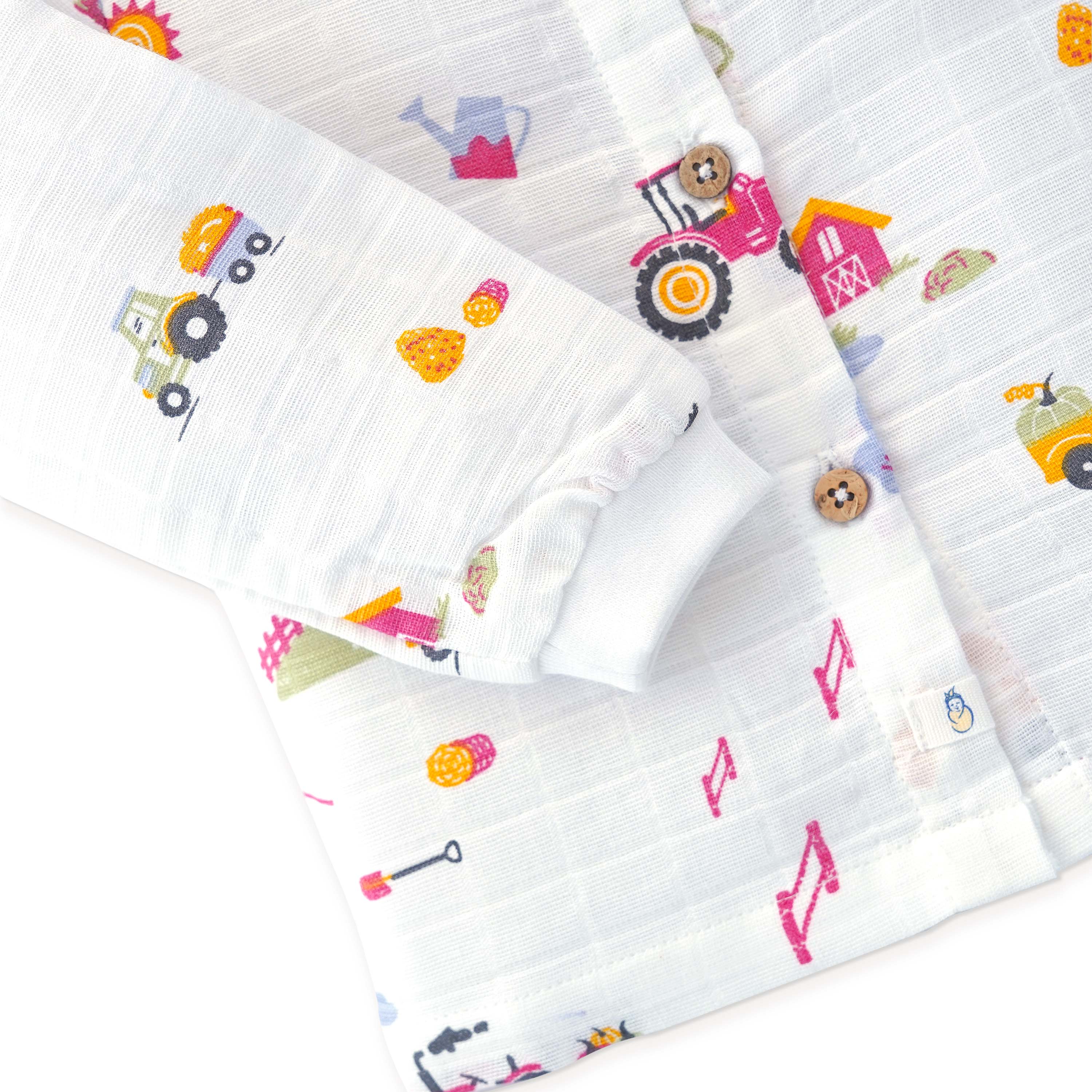 Muslin Cotton Full Sleeve Top & Pant Set for Baby & Toddler (0–5 Years) - Farmyard Fun