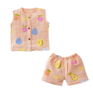 Muslin Cotton Sleeveless Top & Shorts for Babies & Toddlers (Newborn–5 Years) - Fruit Hugs