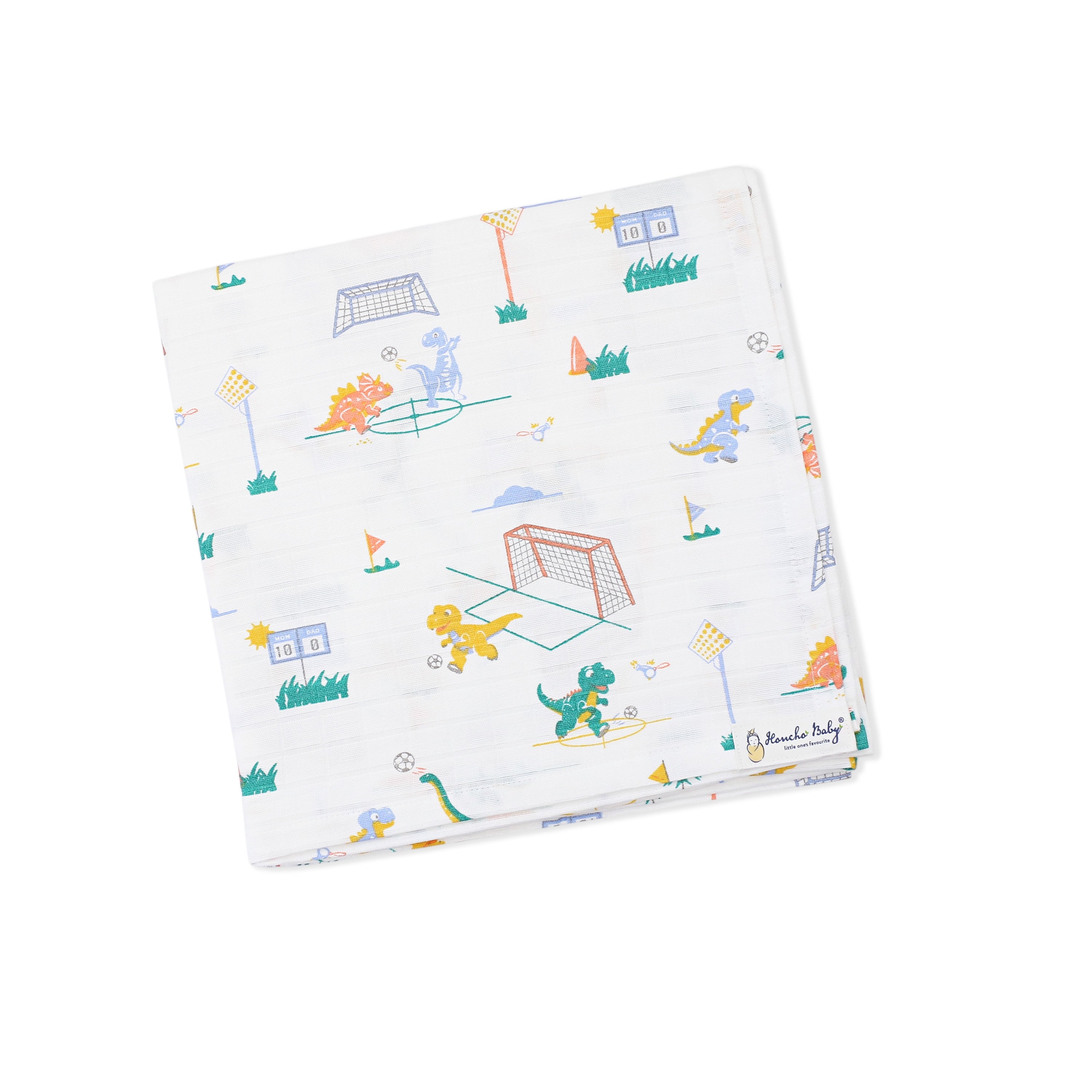 Dino & Football - Baby Muslin Swaddle Blanket | 100% Premium Cotton | 110x110 cm