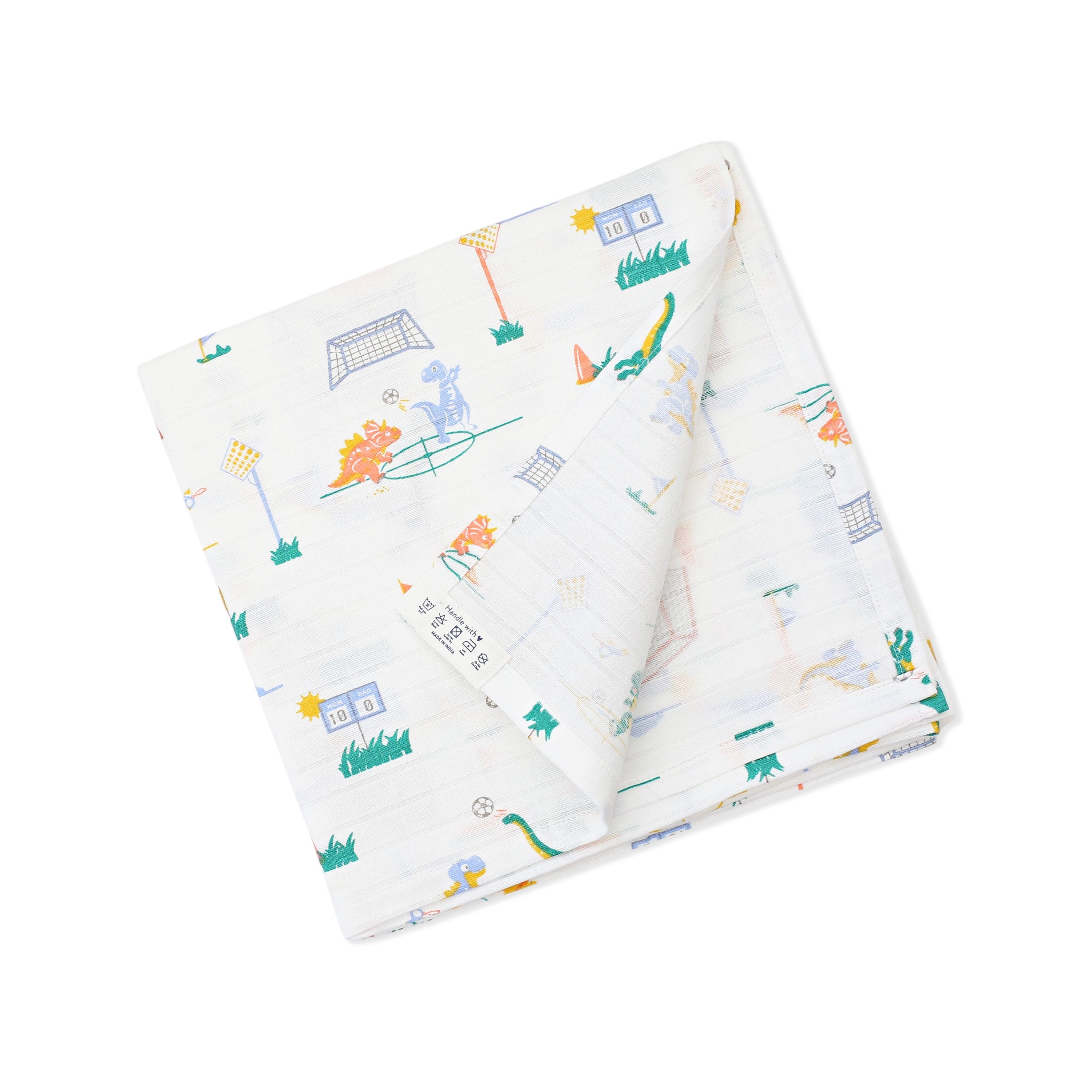 Dino & Football - Baby Muslin Swaddle Blanket | 100% Premium Cotton | 110x110 cm