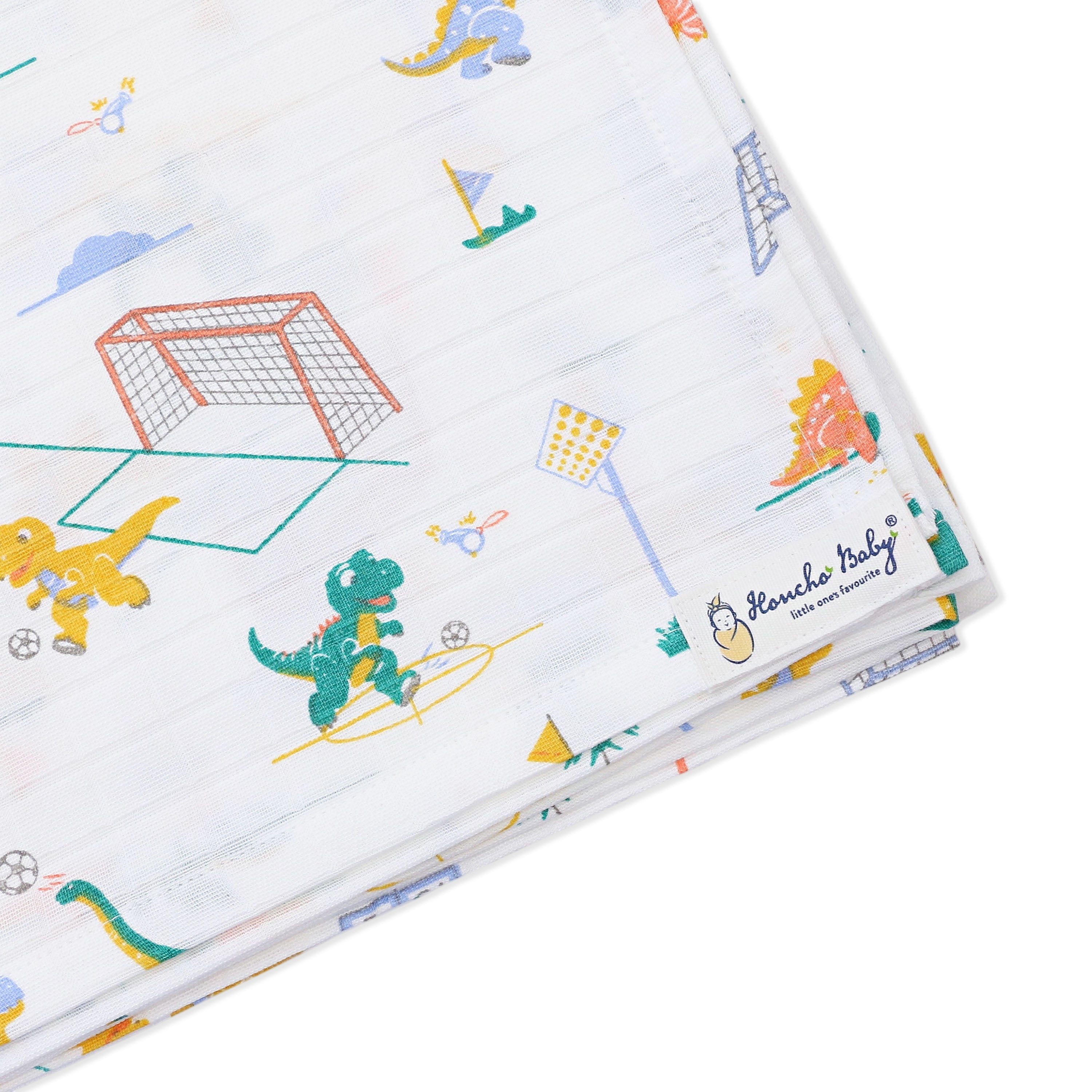 Dino & Football - Baby Muslin Swaddle Blanket | 100% Premium Cotton | 110x110 cm