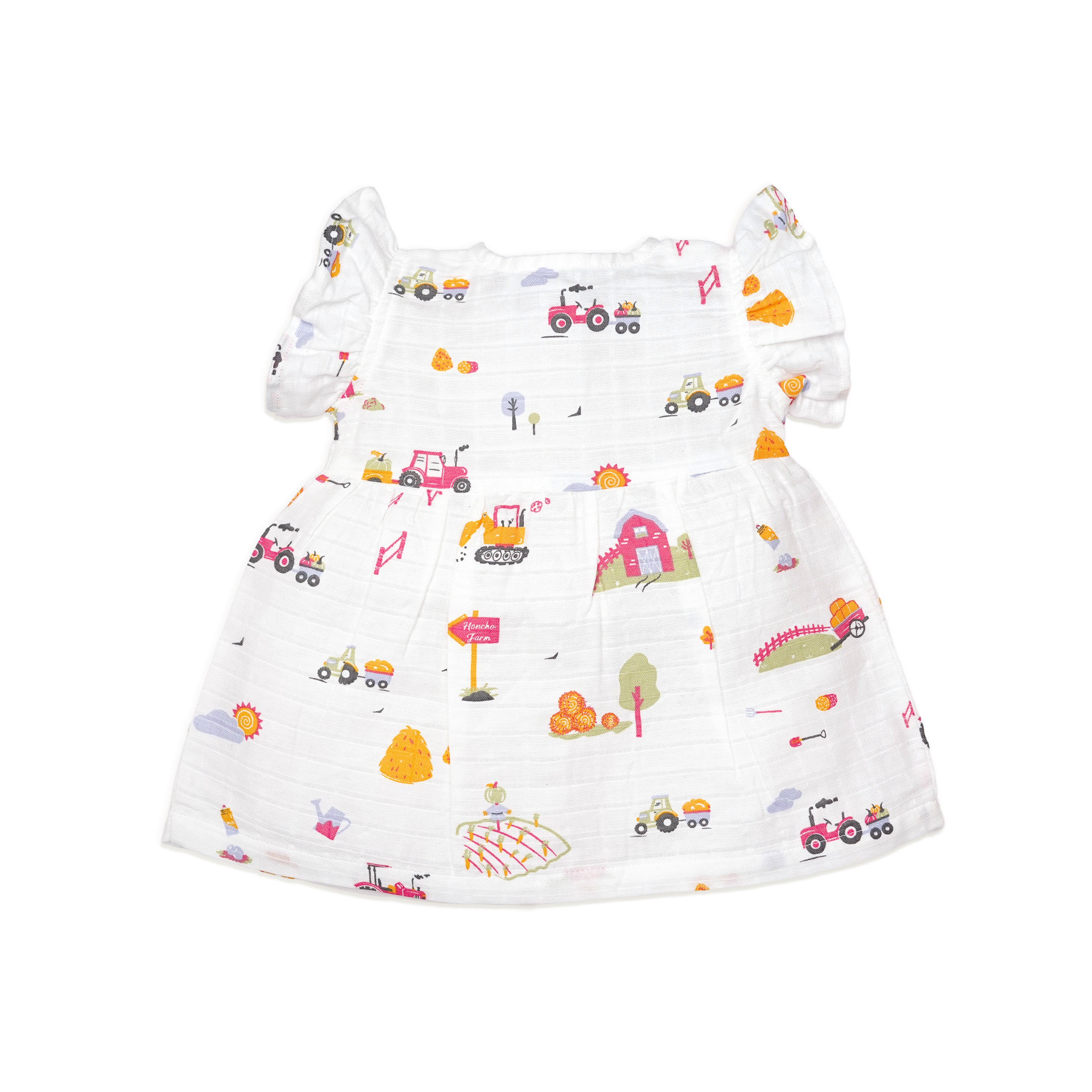 Frill Sleeve Muslin Cotton Girls Frock (0 months to 5 years) - Farmyard Fun