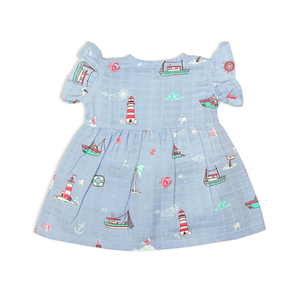 Frill Sleeve Muslin Cotton Girls Frock (0 months to 5 years) - Lighthouse Magic