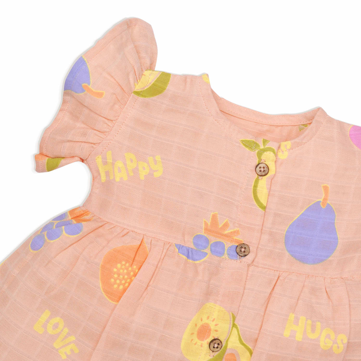 Frill Sleeve Muslin Cotton Girls Frock (0 months to 5 years) - Fruit Hugs