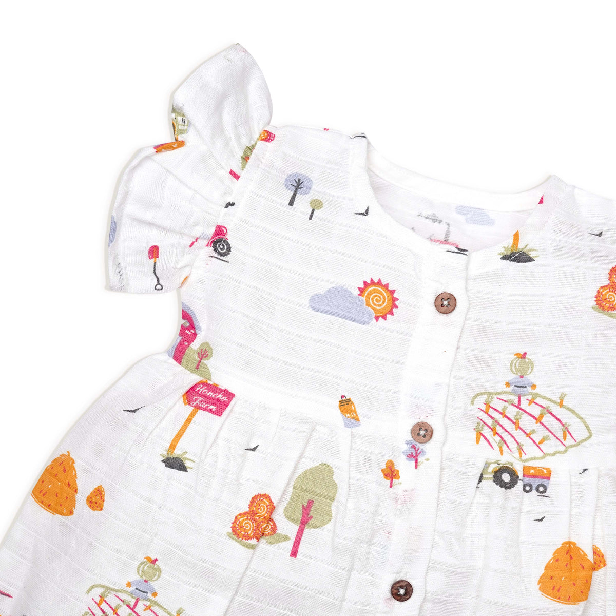 Frill Sleeve Muslin Cotton Girls Frock (0 months to 5 years) - Farmyard Fun