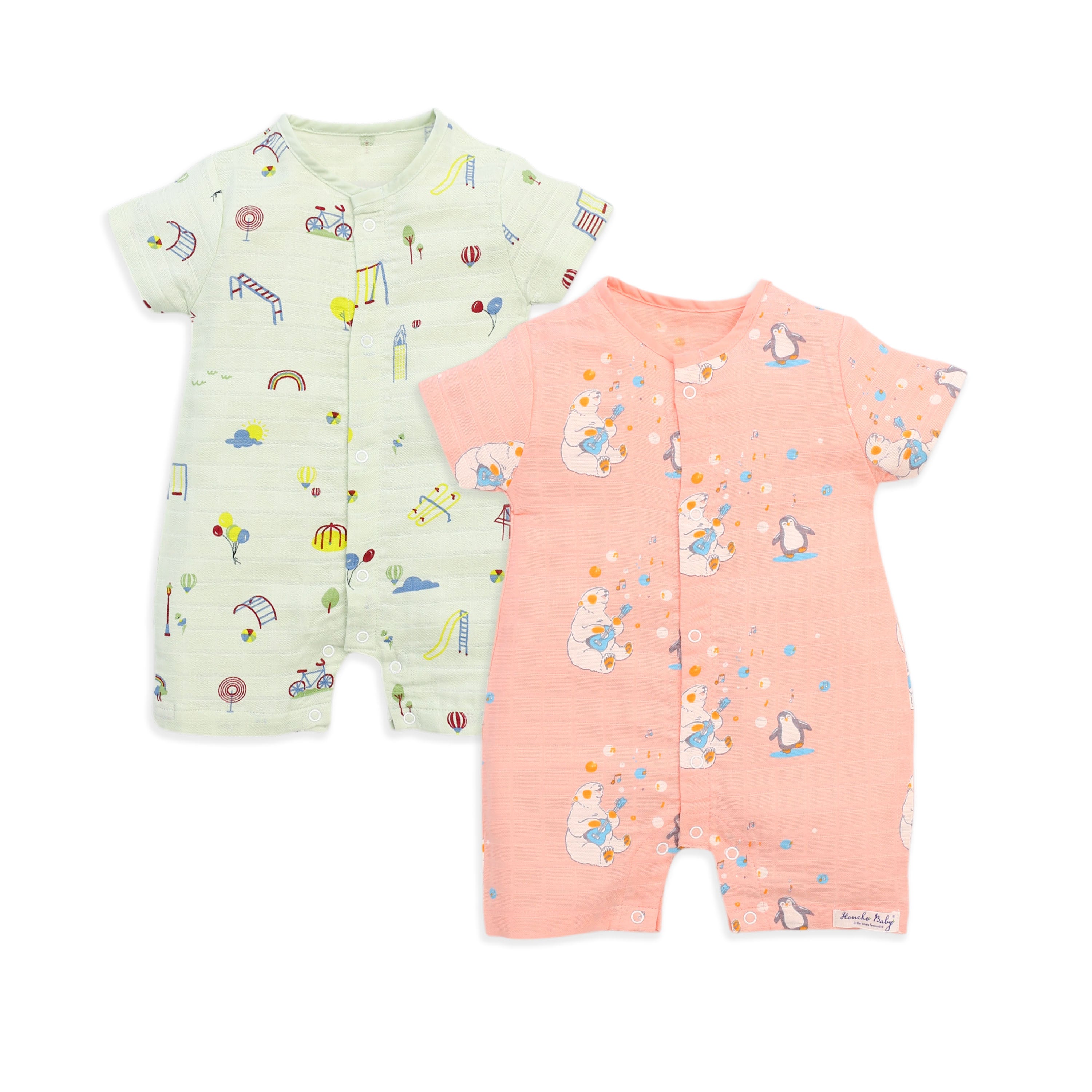 2 Pack Muslin Baby Romper for 0-18 Months