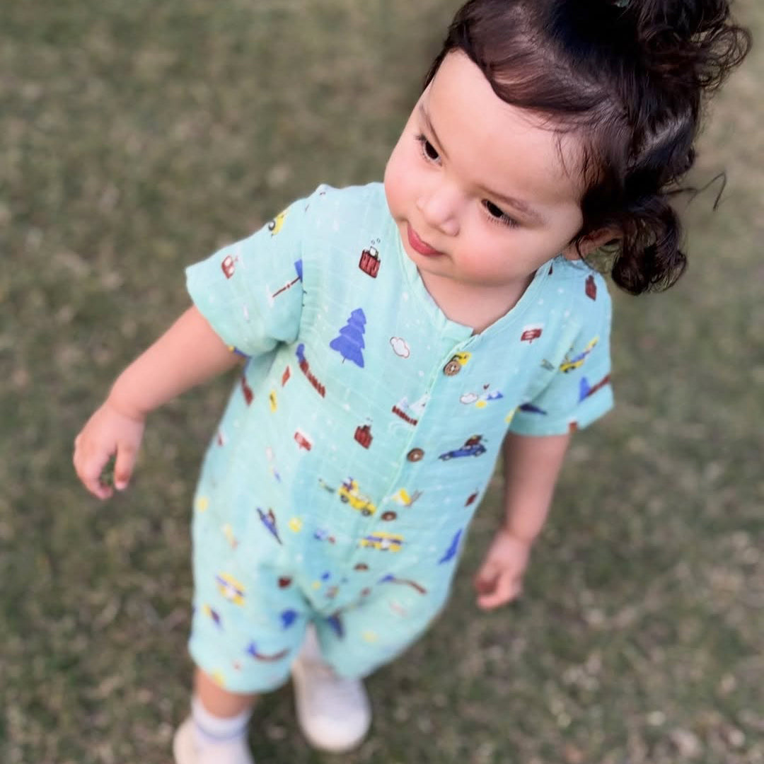 Muslin Baby Romper - Snowy Village Tales for 0 months to 24 Months