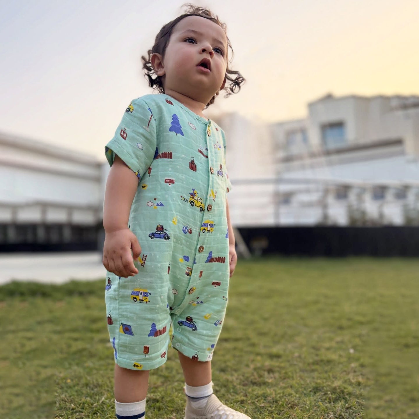Muslin Baby Romper - Snowy Village Tales for 0 months to 24 Months